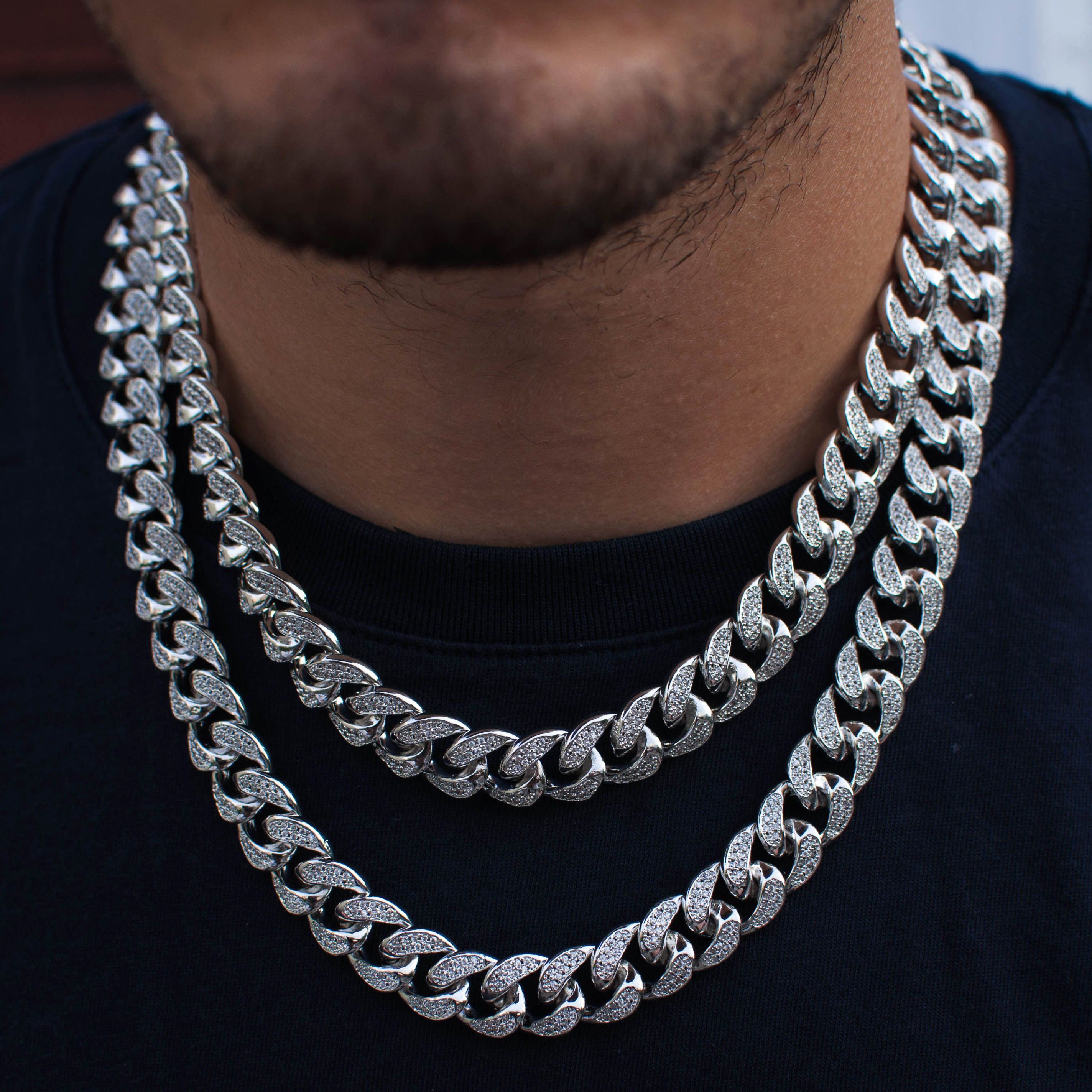 Jewelry 14k White Gold Iced Out Diamond Cuban Link Chain Bundle Size ONE SIZE - 1 Thumbnail
