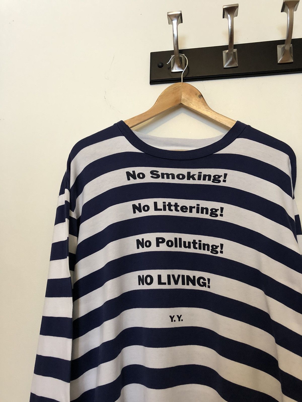 Yohji Yamamoto Yohji Yamamoto Pour Homme “NO” Striped Long Sleeve Shirt Size US XL / EU 56 / 4 - 1 Thumbnail