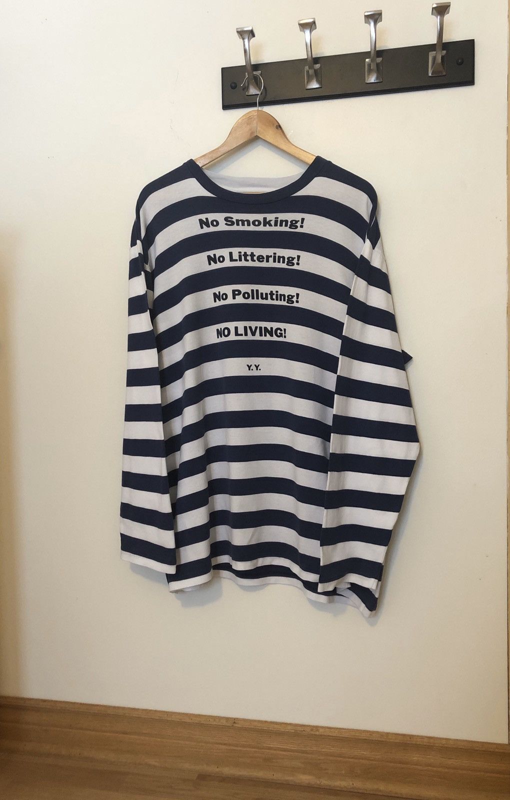 Yohji Yamamoto Yohji Yamamoto Pour Homme “NO” Striped Long Sleeve Shirt Size US XL / EU 56 / 4 - 2 Thumbnail