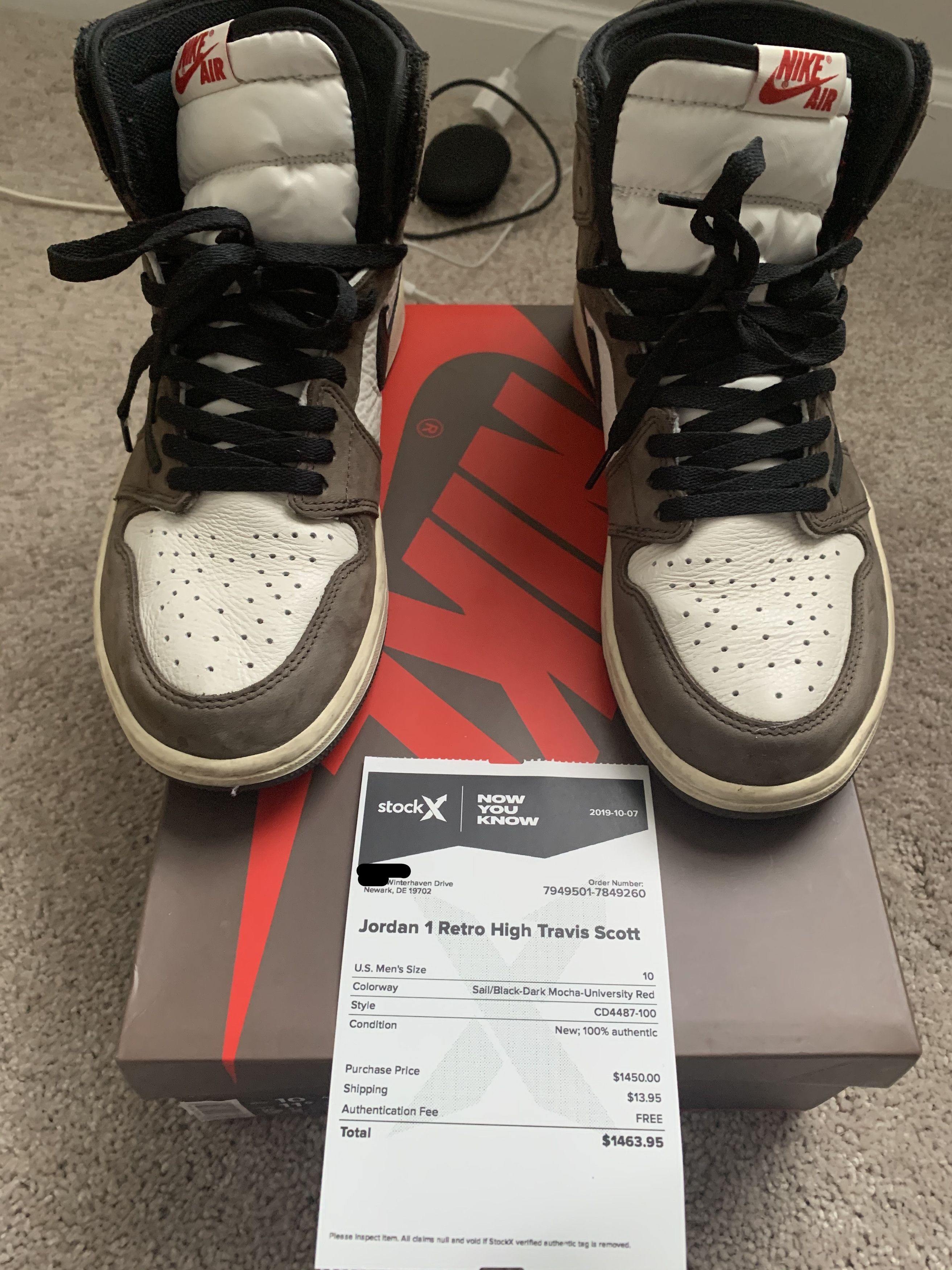 Air Jordan 1 Retro High Travis Scott Nike CD4487-100 Mocha 100% Authentic
