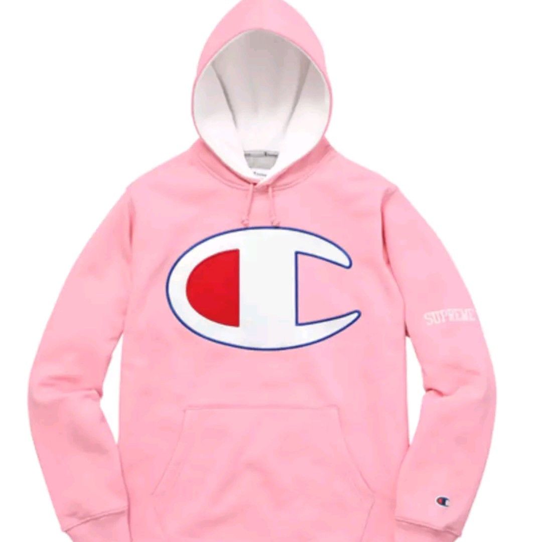 Supreme Champion Satin Logo Hooded Sweatshirt Pink