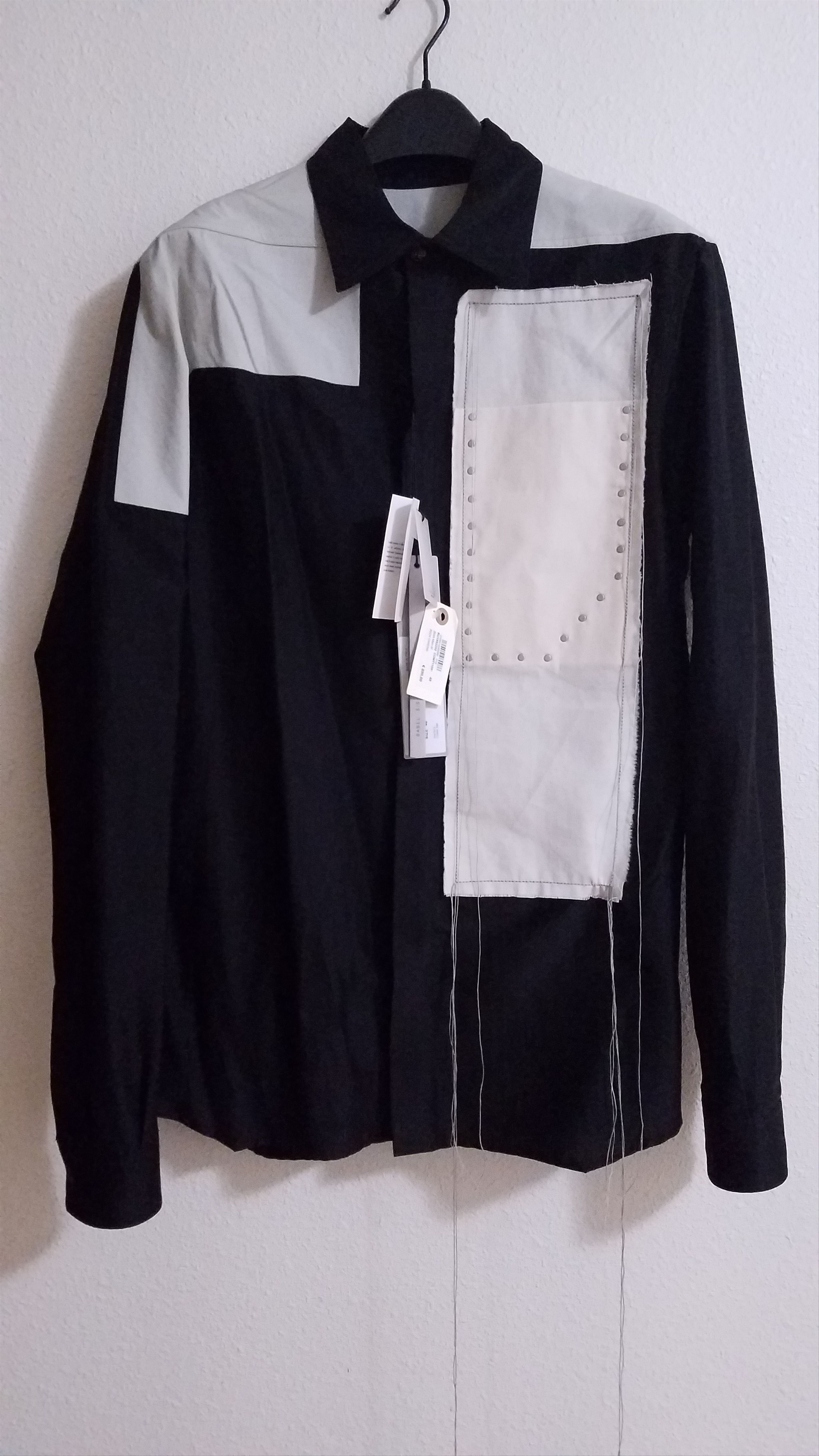 image of Rick Owens $990 Babel Ss19 Panel Silk Shirt in Black, Men's (Size Medium)