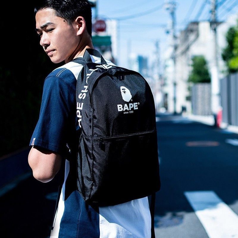 Backpack Bape Vintage Bape Backpack Black Logo Book Bag Bathing Ape Grailed