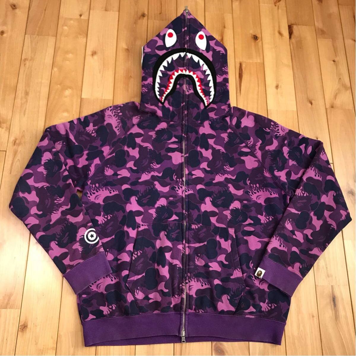 Bape 2009 BAPE fire camo shark full zip hoodie | Grailed