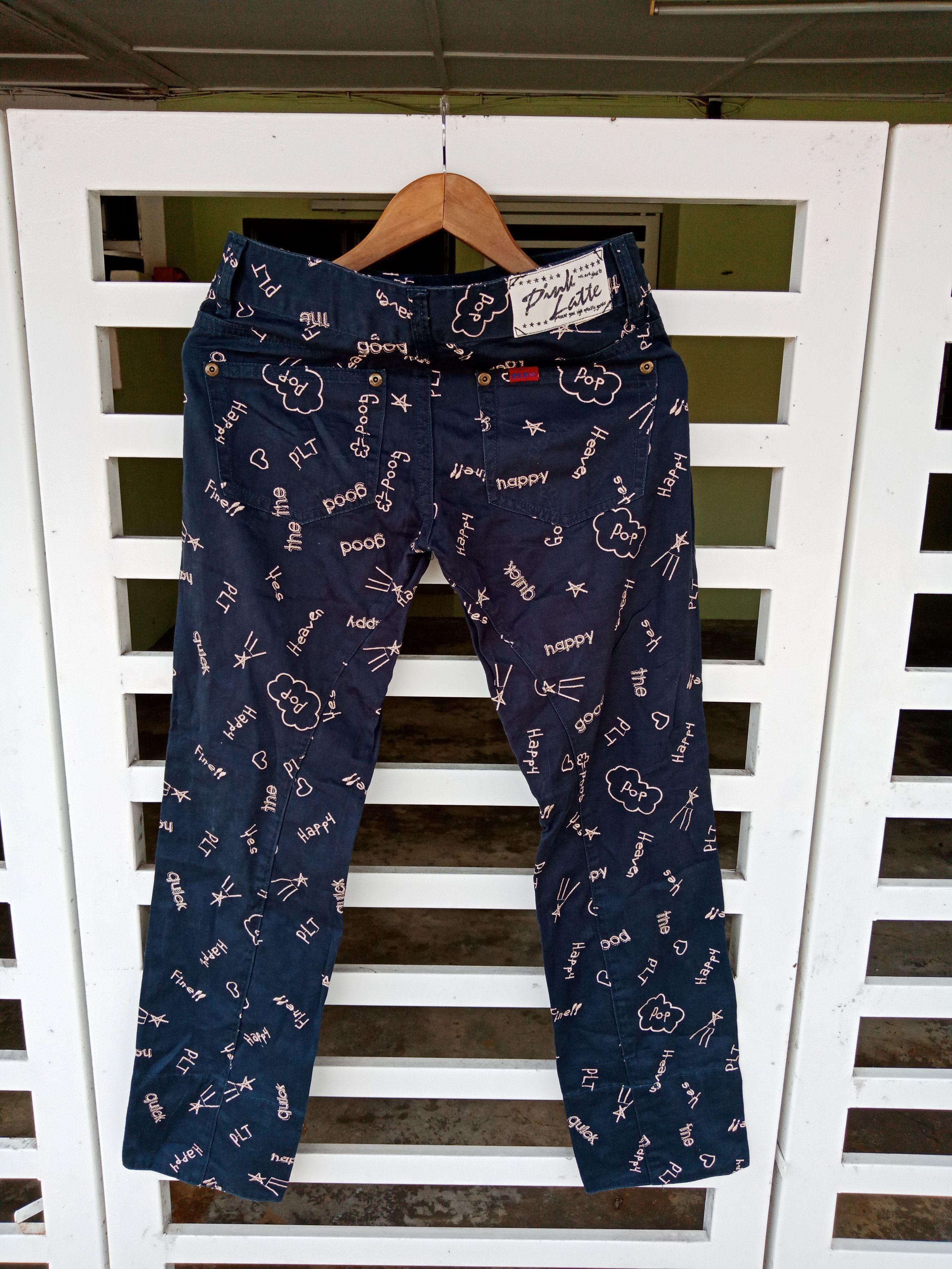 In The Attic Pink Latte Poems Writing Embroidered Pants Size US 29 - 2 Thumbnail
