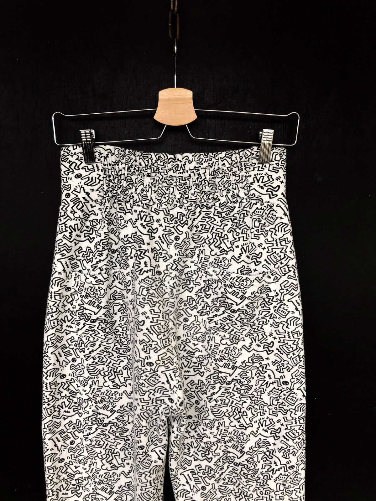 Jean-Michel Basquiat Keith Haring Animated Pop Art Overprint 🎈Gabardine Pants Size US 27 - 4 Thumbnail