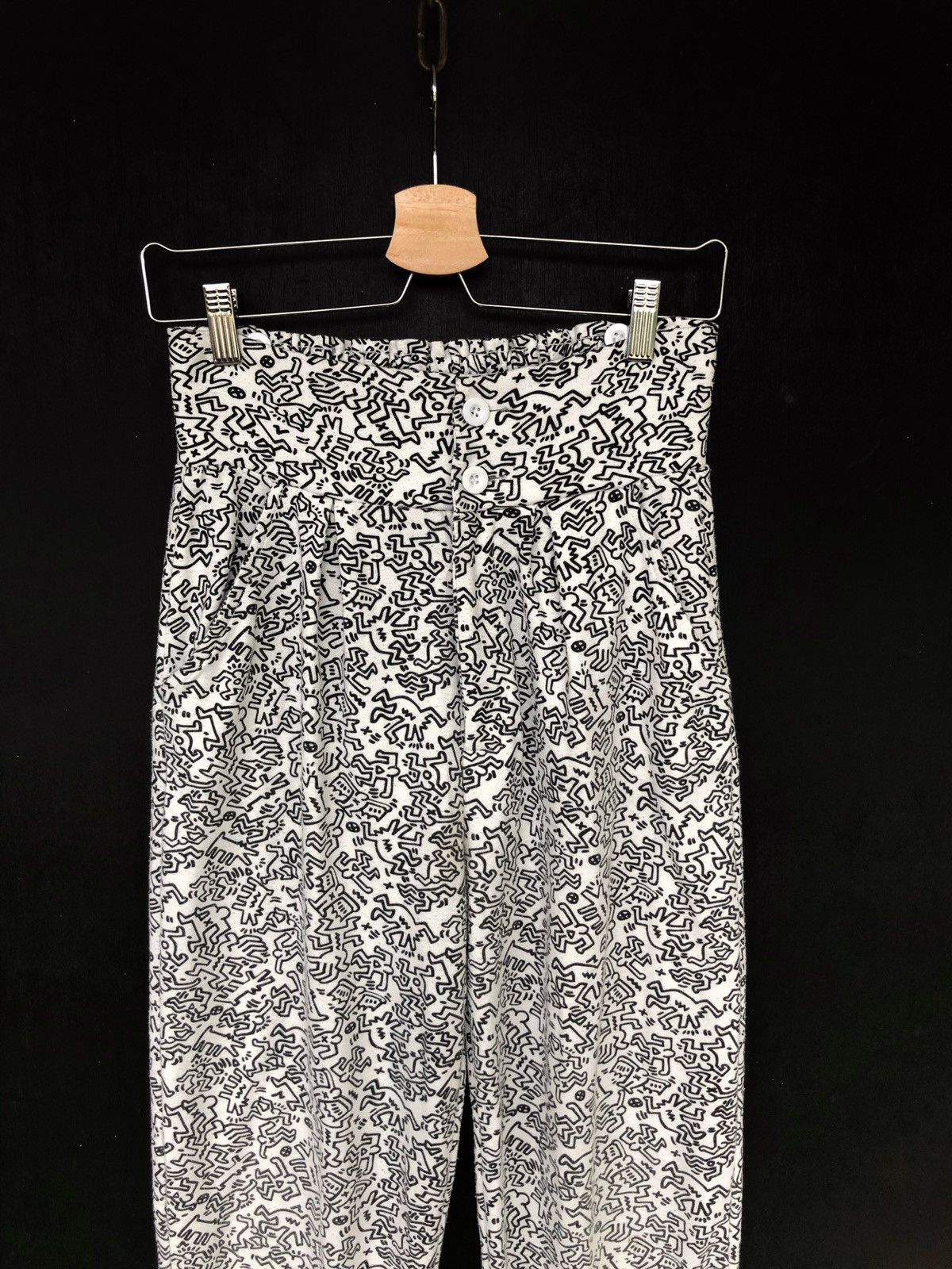 Jean-Michel Basquiat Keith Haring Animated Pop Art Overprint 🎈Gabardine Pants Size US 27 - 2 Thumbnail