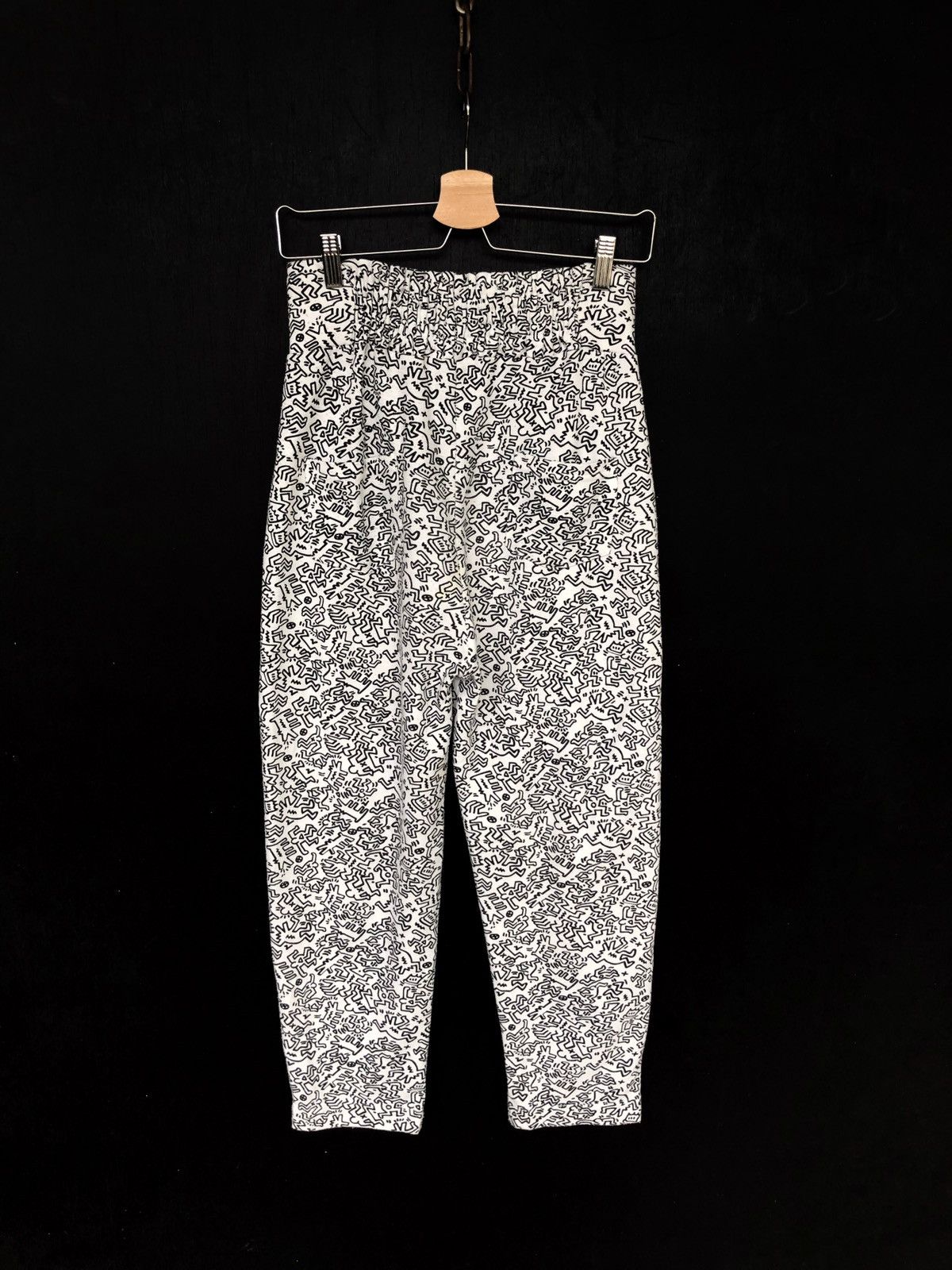 Jean-Michel Basquiat Keith Haring Animated Pop Art Overprint 🎈Gabardine Pants Size US 27 - 3 Thumbnail