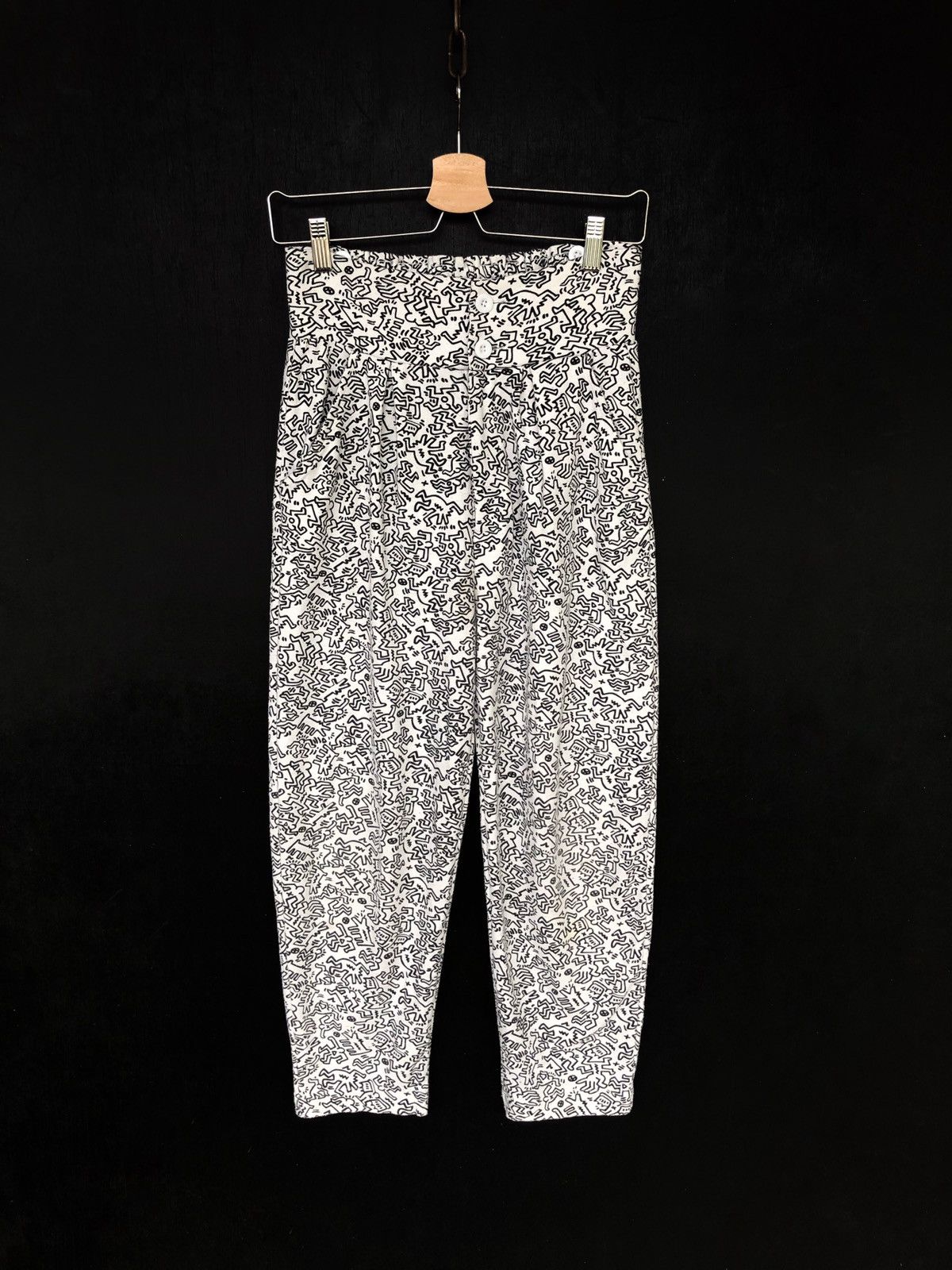 Jean-Michel Basquiat Keith Haring Animated Pop Art Overprint 🎈Gabardine Pants Size US 27 - 1 Thumbnail