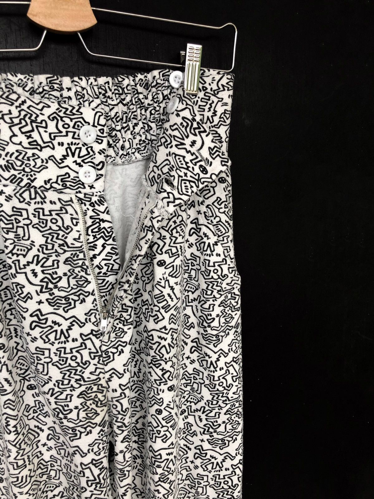 Jean-Michel Basquiat Keith Haring Animated Pop Art Overprint 🎈Gabardine Pants Size US 27 - 5 Thumbnail