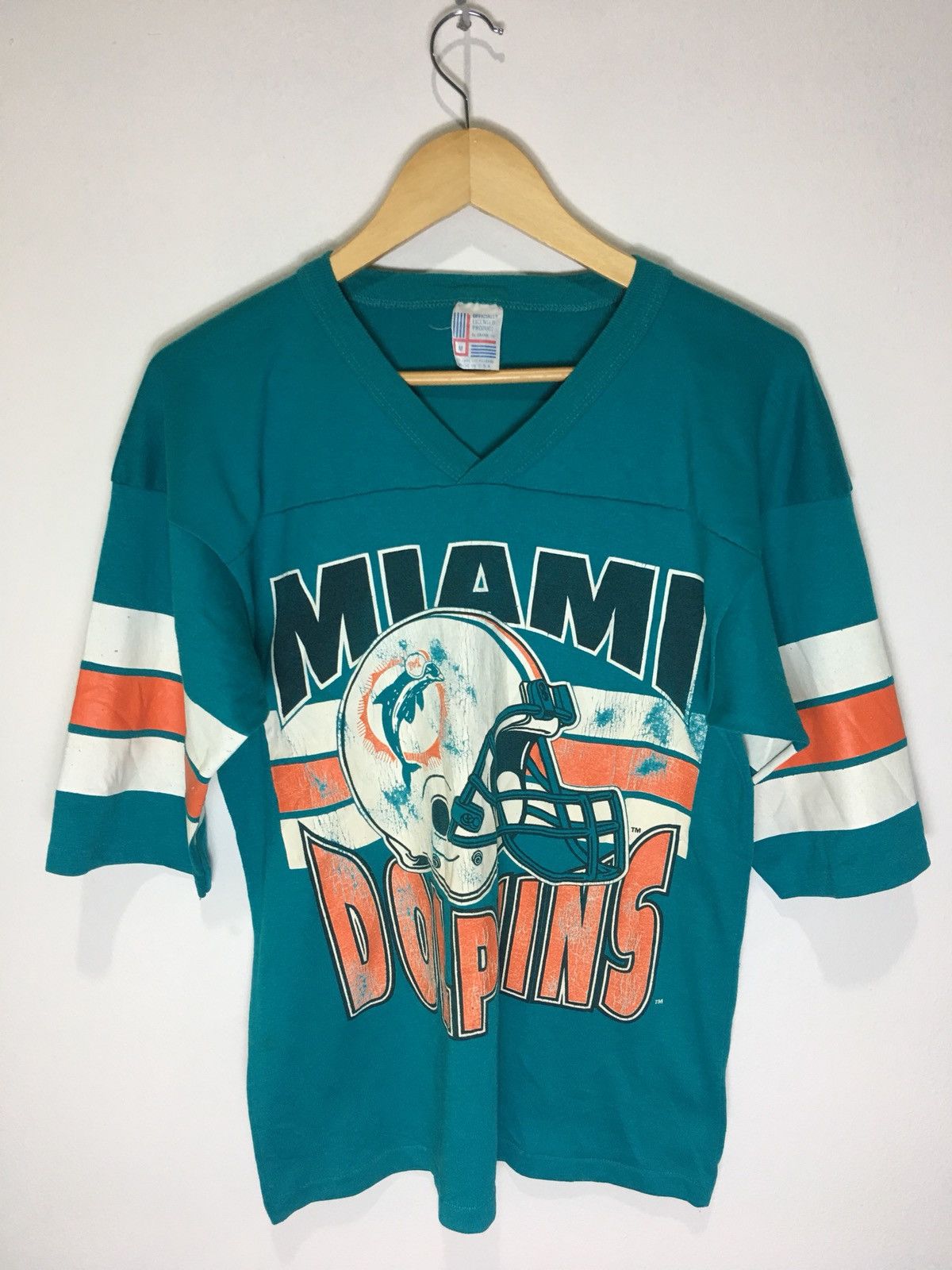 Vintage Miami Dolphins NFL White Baseball Style Button Down Jersey Shirt  Size L