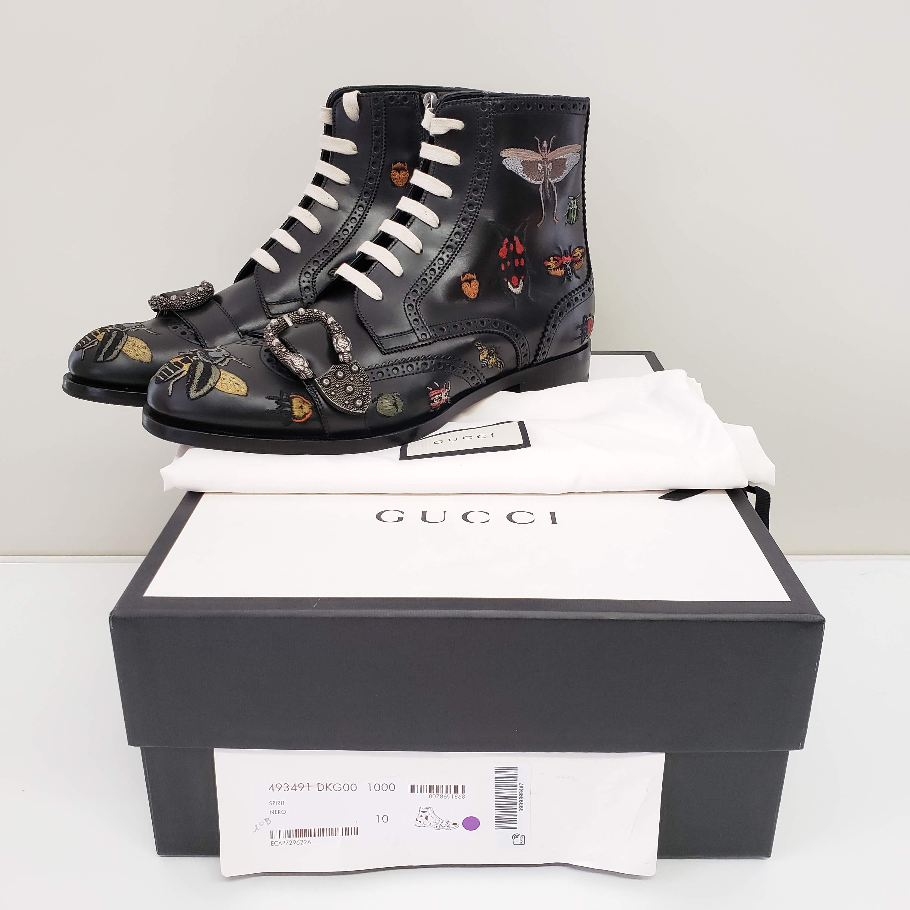 Gucci Bee Queercore Dionysus Brogue Boots - Black