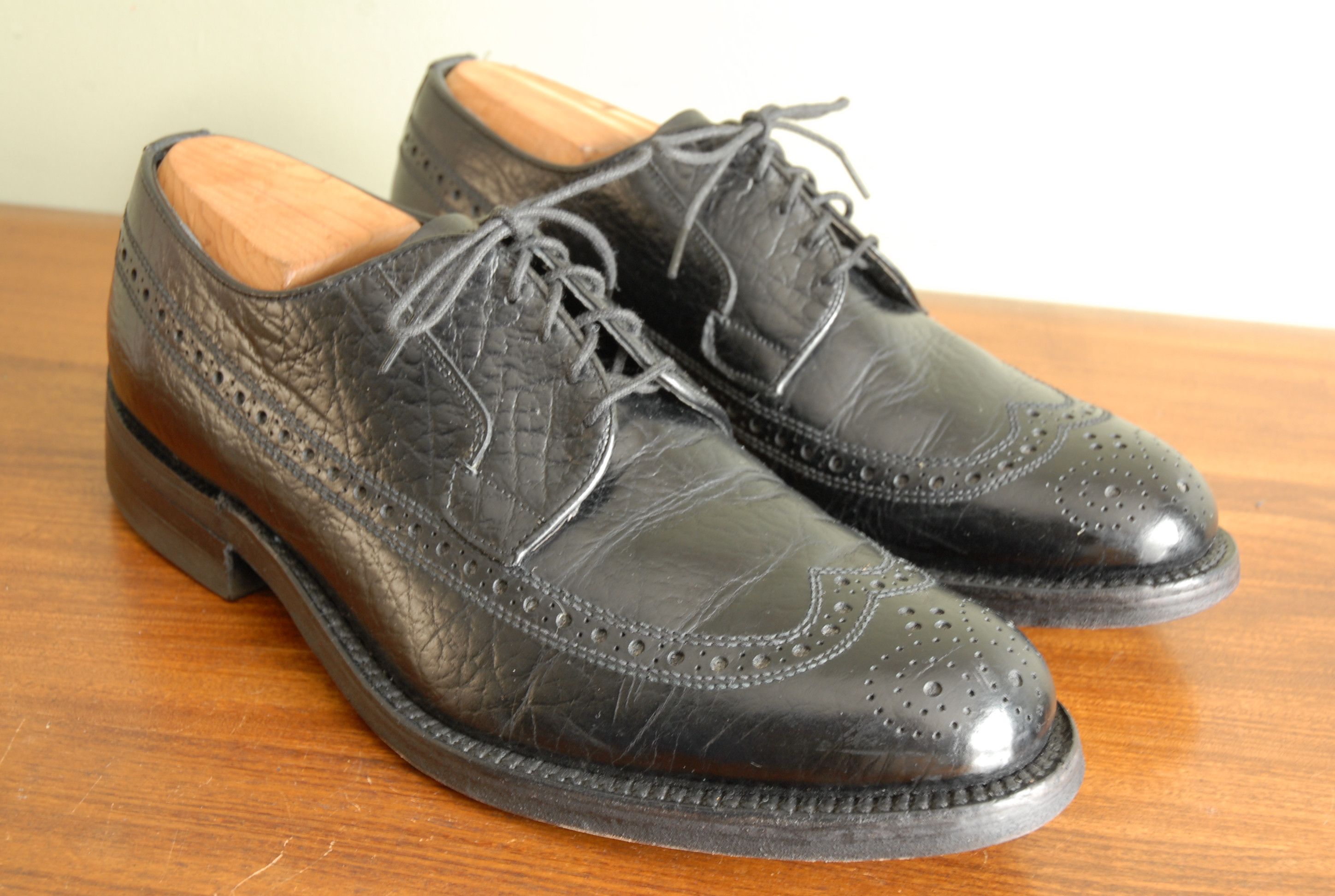 Florsheim × John McHale Black grain longwing derby, GYW dbl 
