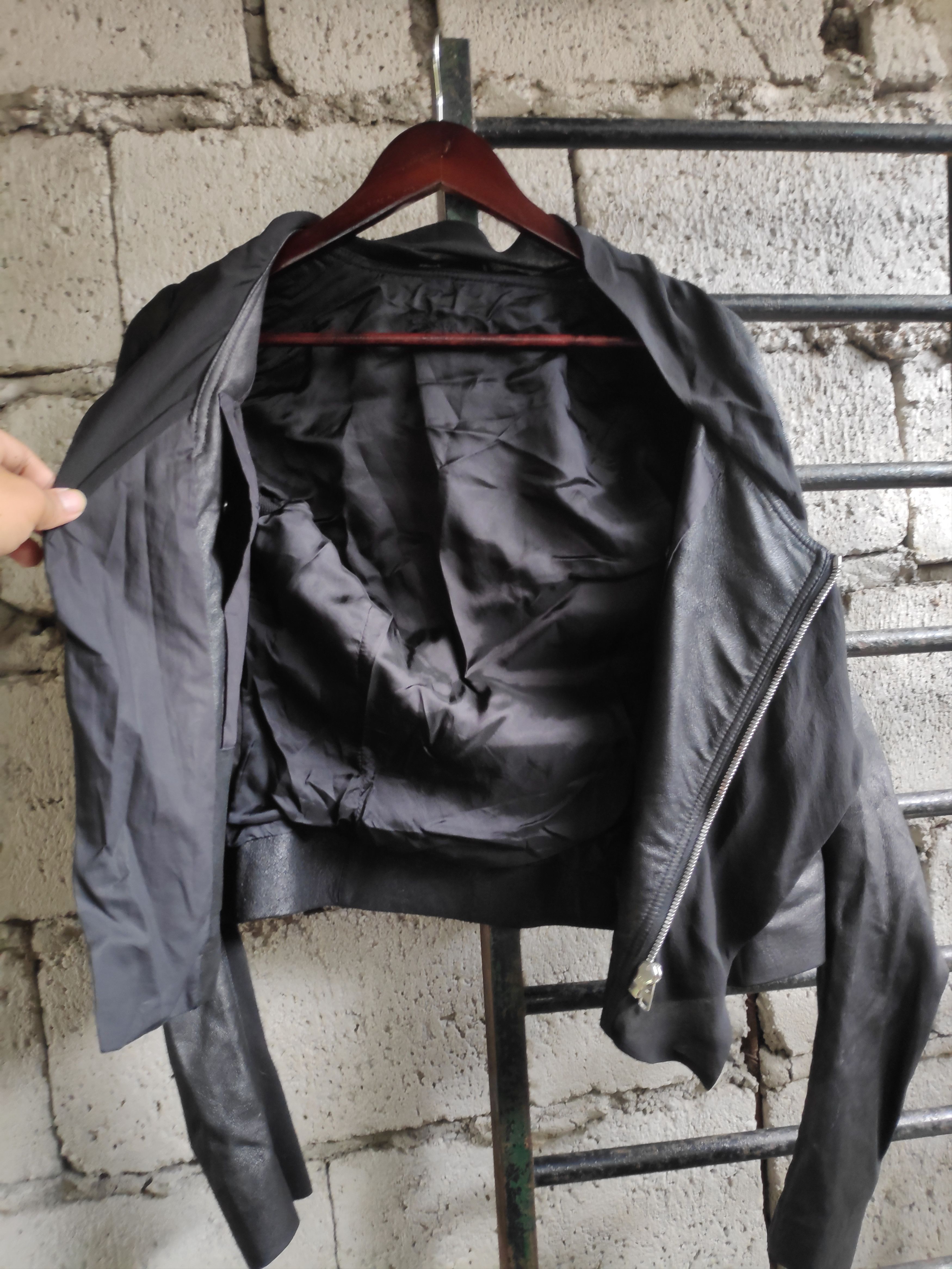 Rick Owens Black Asymmetrical Leather Jacket Silk Size US XS / EU 42 / 0 - 6 Thumbnail