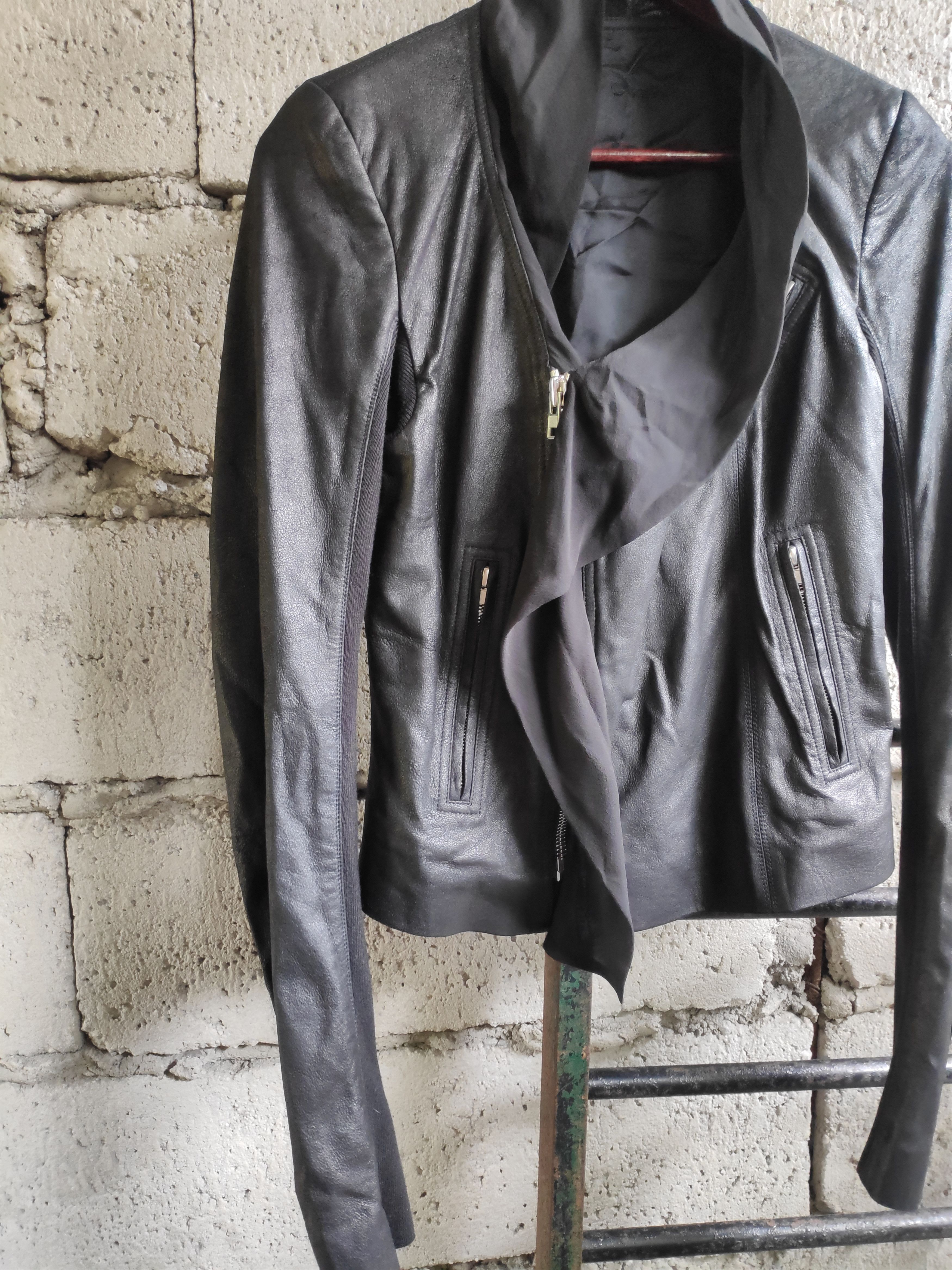 Rick Owens Black Asymmetrical Leather Jacket Silk Size US XS / EU 42 / 0 - 3 Thumbnail
