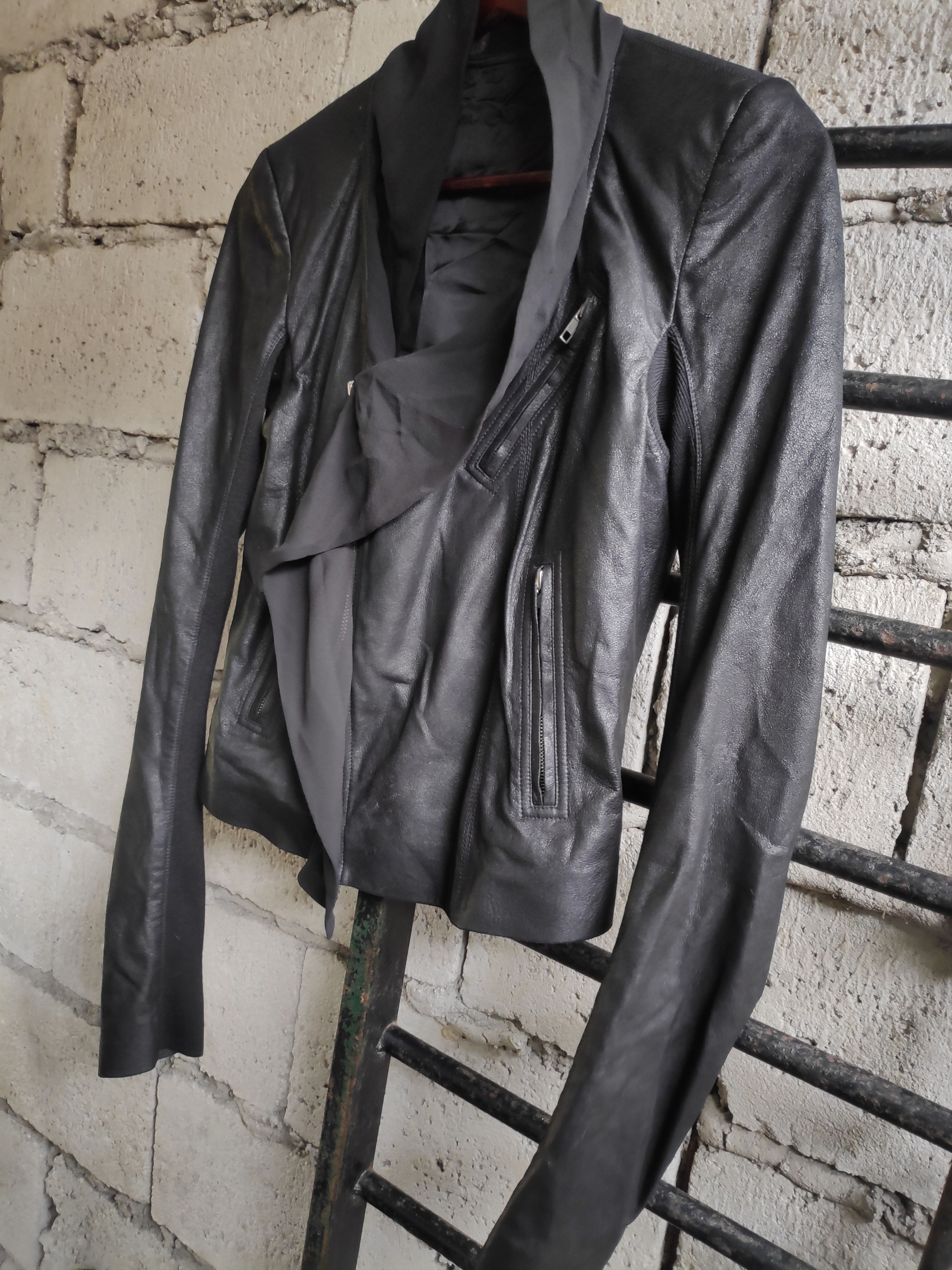 Rick Owens Black Asymmetrical Leather Jacket Silk Size US XS / EU 42 / 0 - 2 Thumbnail
