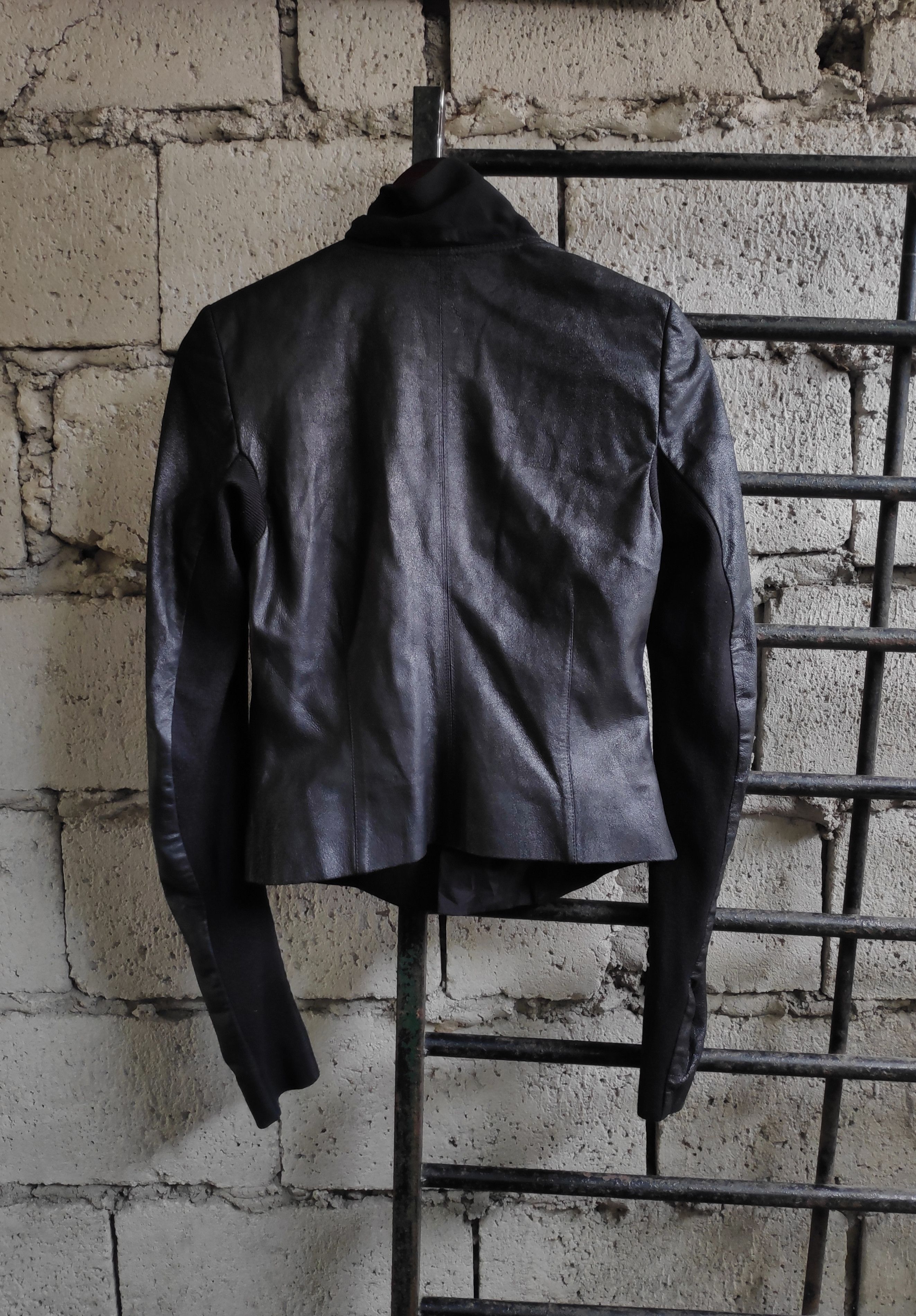 Rick Owens Black Asymmetrical Leather Jacket Silk Size US XS / EU 42 / 0 - 8 Thumbnail