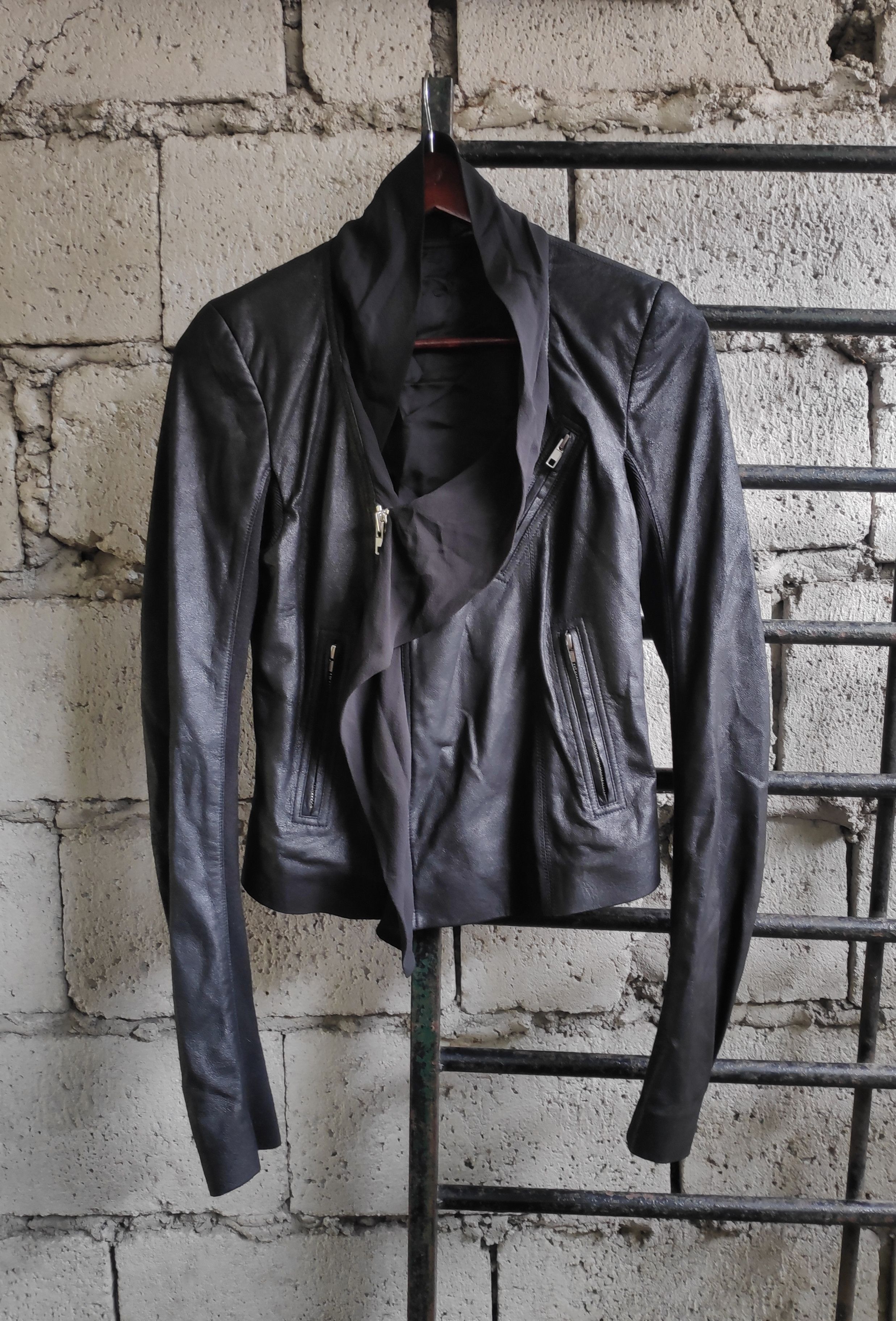 Rick Owens Black Asymmetrical Leather Jacket Silk Size US XS / EU 42 / 0 - 1 Thumbnail