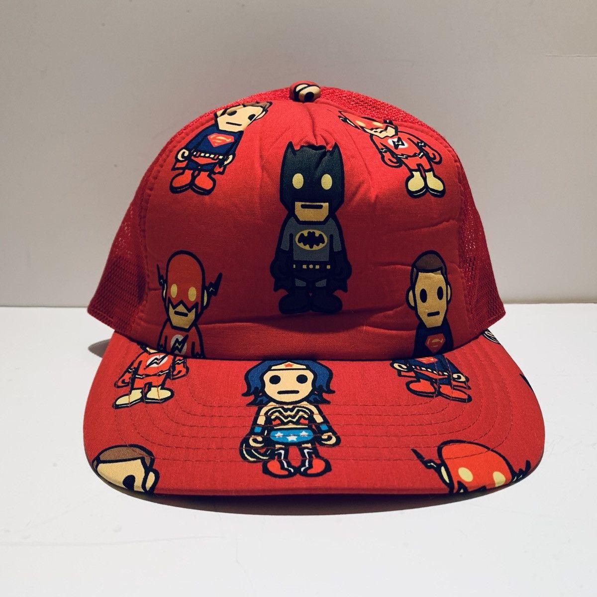 Bape A BATHING APE BAPE X DC COMICS MESH TRUCKER CAP RED HAT | Grailed