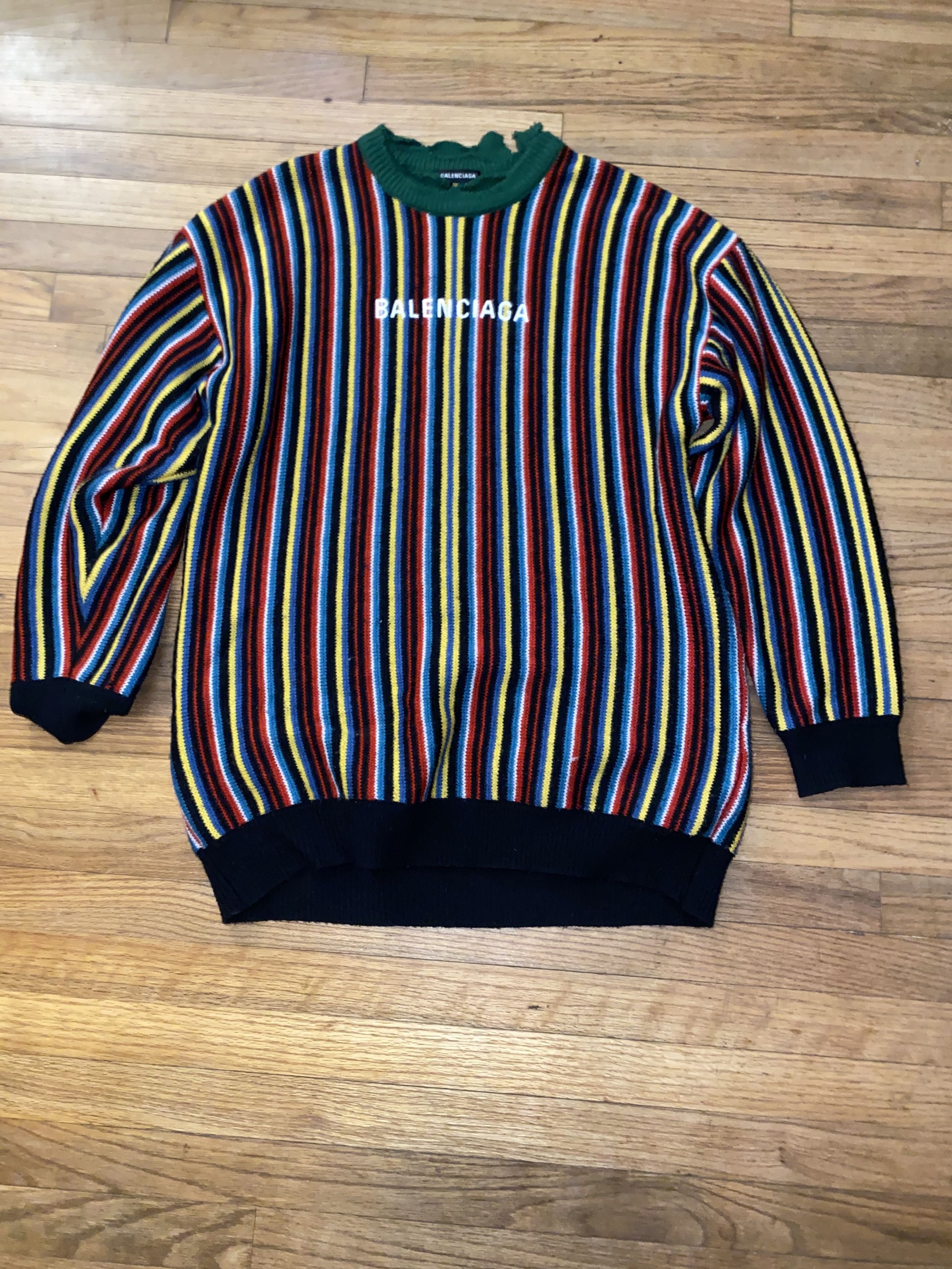 Balenciaga Sweater Multicolor Stripe Crew Neck Knit Acrylic Grailed