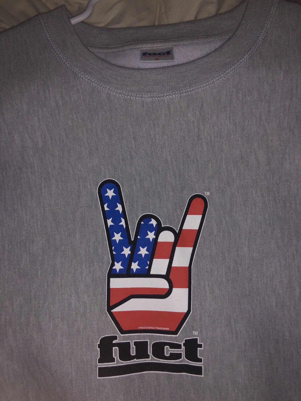 FUCT Horned Hand reverse weave crew neck