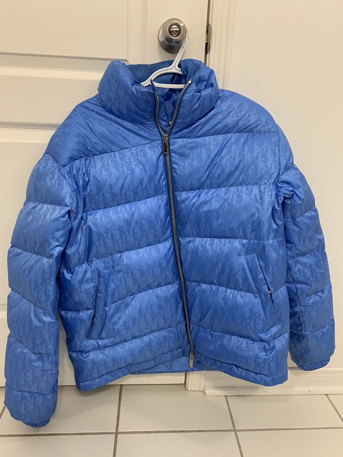 Dior Oblique Down Jacket Light Blue Technical Jacquard Men's - US