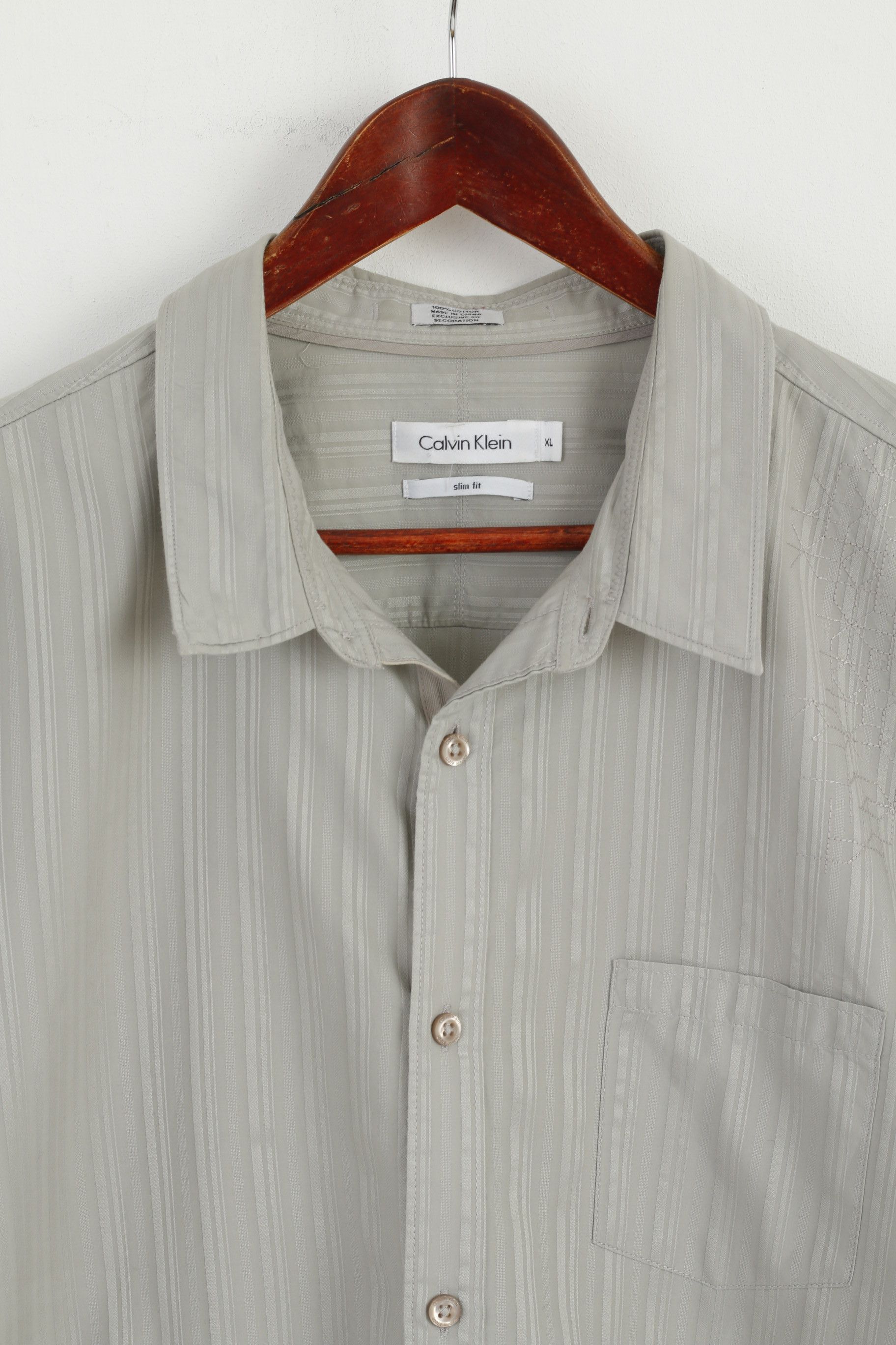 Calvin Klein × Vintage Calvin Klein Men XL Casual Shirt Grey Slim Fit Cotton 5414 Size US XL / EU 56 / 4 - 2 Thumbnail