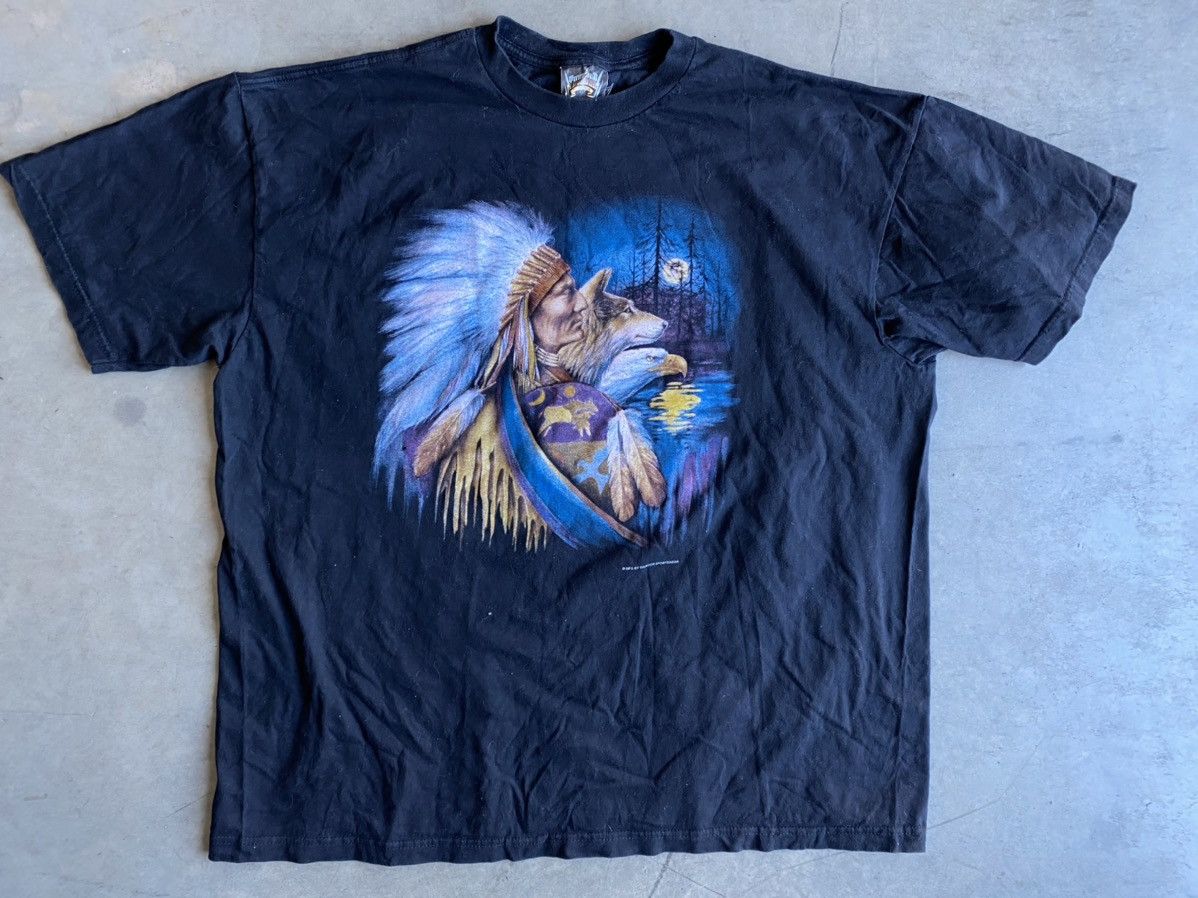 T-shirt Vintage Fruit Of The Loom 1992 - Motif Native American - Taille XL Homme