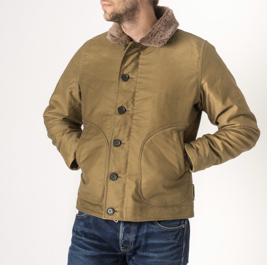 Iron heart N1 alpaca lined whipcord deck jacket small khaki