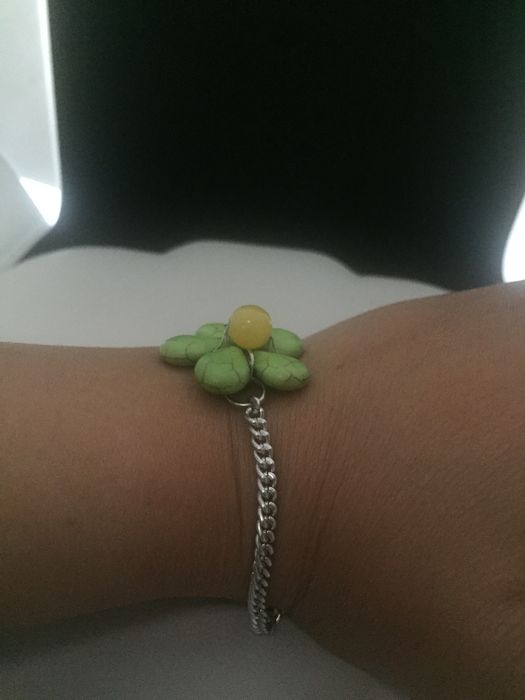 Handmade Green Turquoise Flower Bracelet with Yellow Bead Size ONE SIZE - 4 Preview