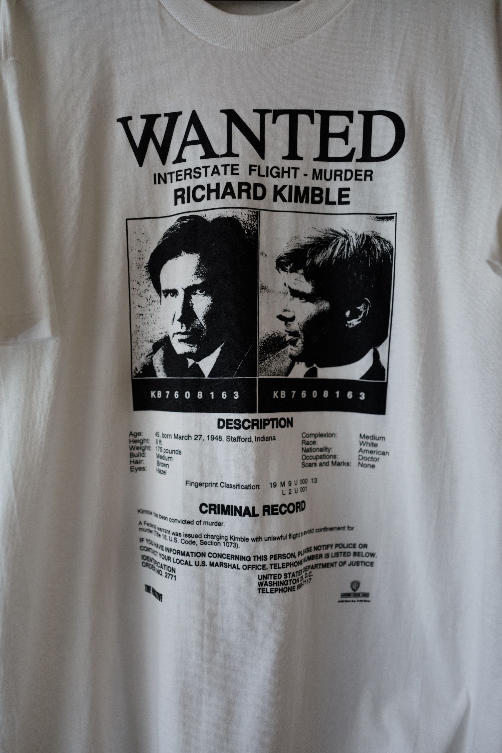Vintage 1993 The Fugitive / Harrison Ford Tee Size US XL / EU 56 / 4 - 2 Thumbnail