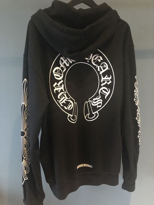 Chrome Hearts Horseshoe Floral Cross-Sleeve Zip Up Hoodie 'Black/White