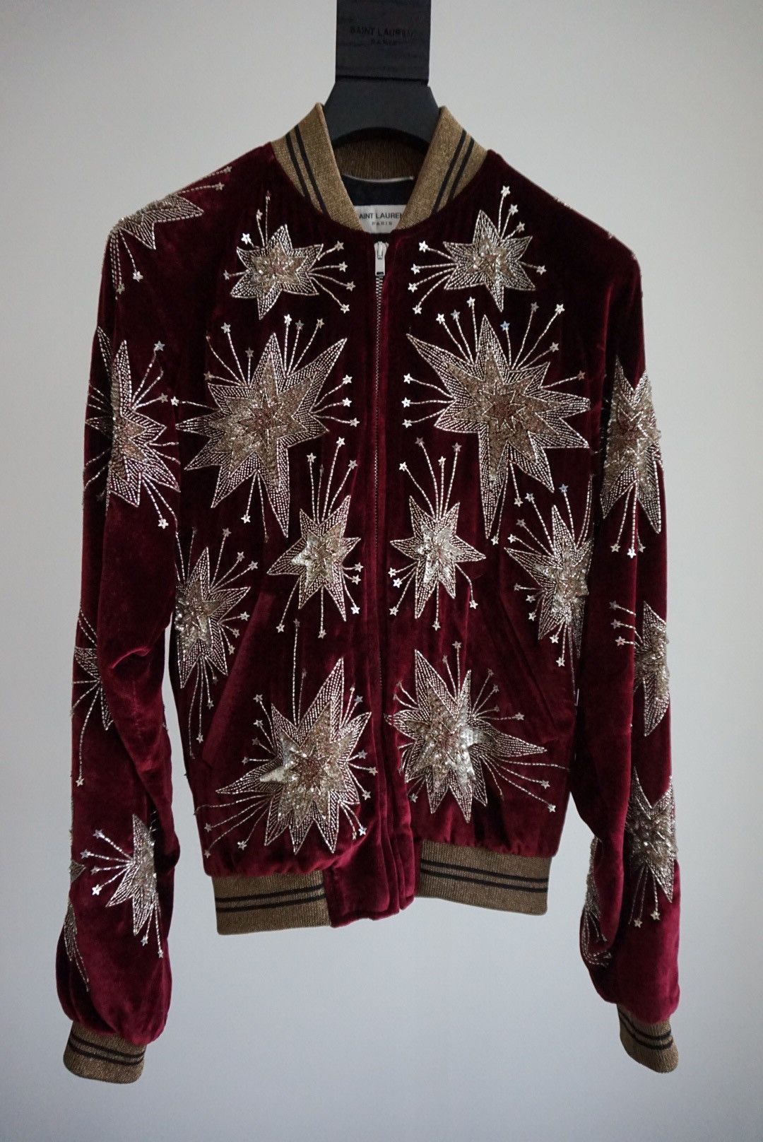 SAINT LAURENT PALLADIUM TEDDY JACKET IN BLACK SATIN VISCOSE
