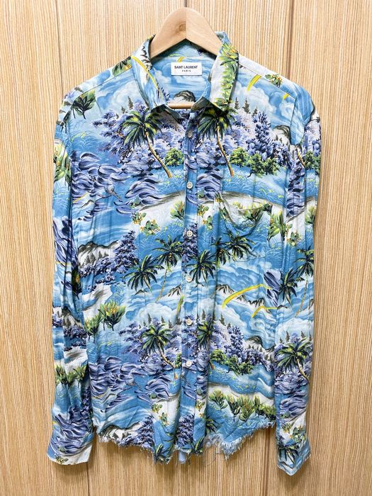 Saint Laurent Paris SS16 Hawaiian Surf Sound Raw Hem Viscose Shirt ...