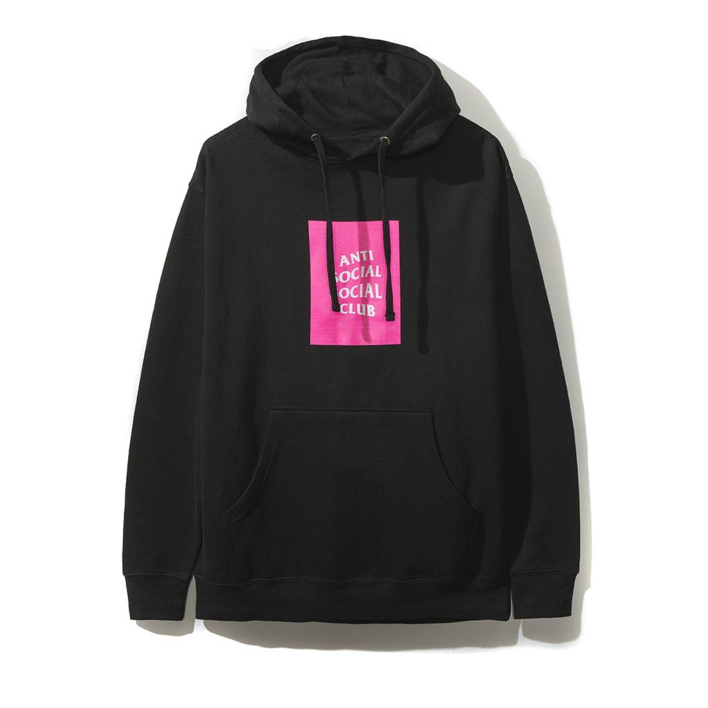 Anti Social Social Club Neon Pink Box Logo Black Hoodie DS