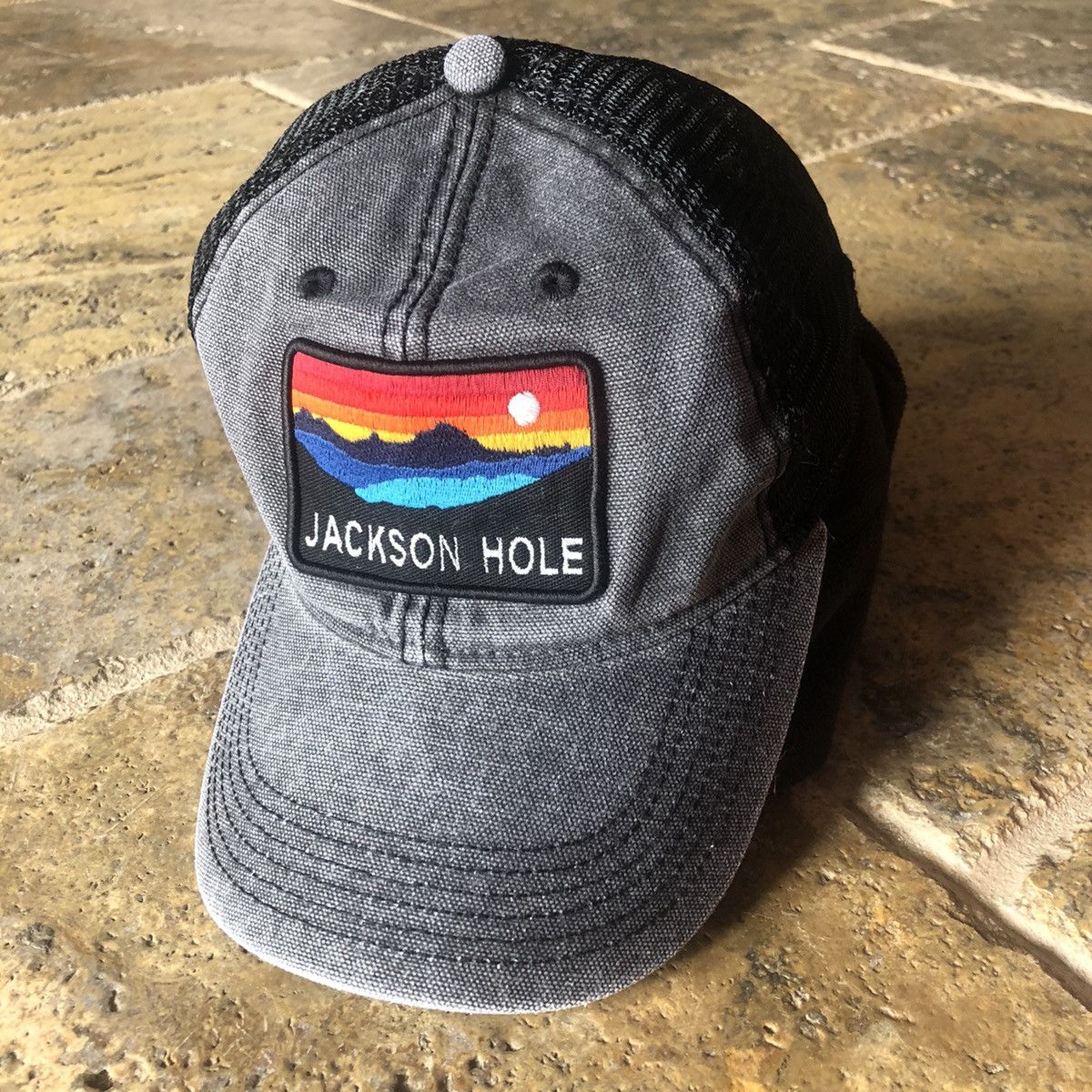 Jackson Hole Wyoming Lake Sunset Distress Look SnapBack Hat
