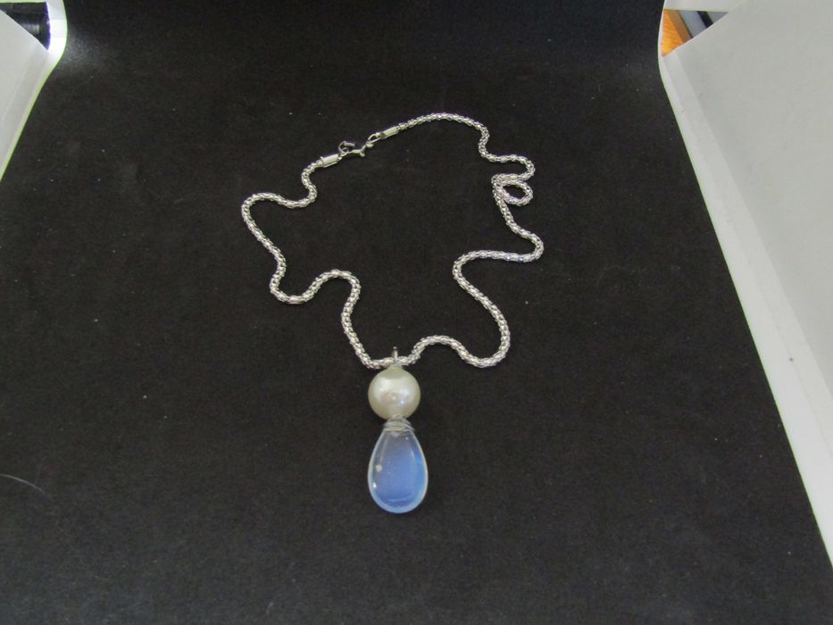 Handmade Opalite Drop Chain Necklace With Pearl Bead Size ONE SIZE - 4 Preview