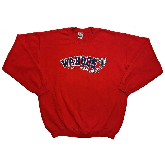 Vintage Wahoos Swim Team Fish Print Red Crewneck Sweatshirt | Grailed