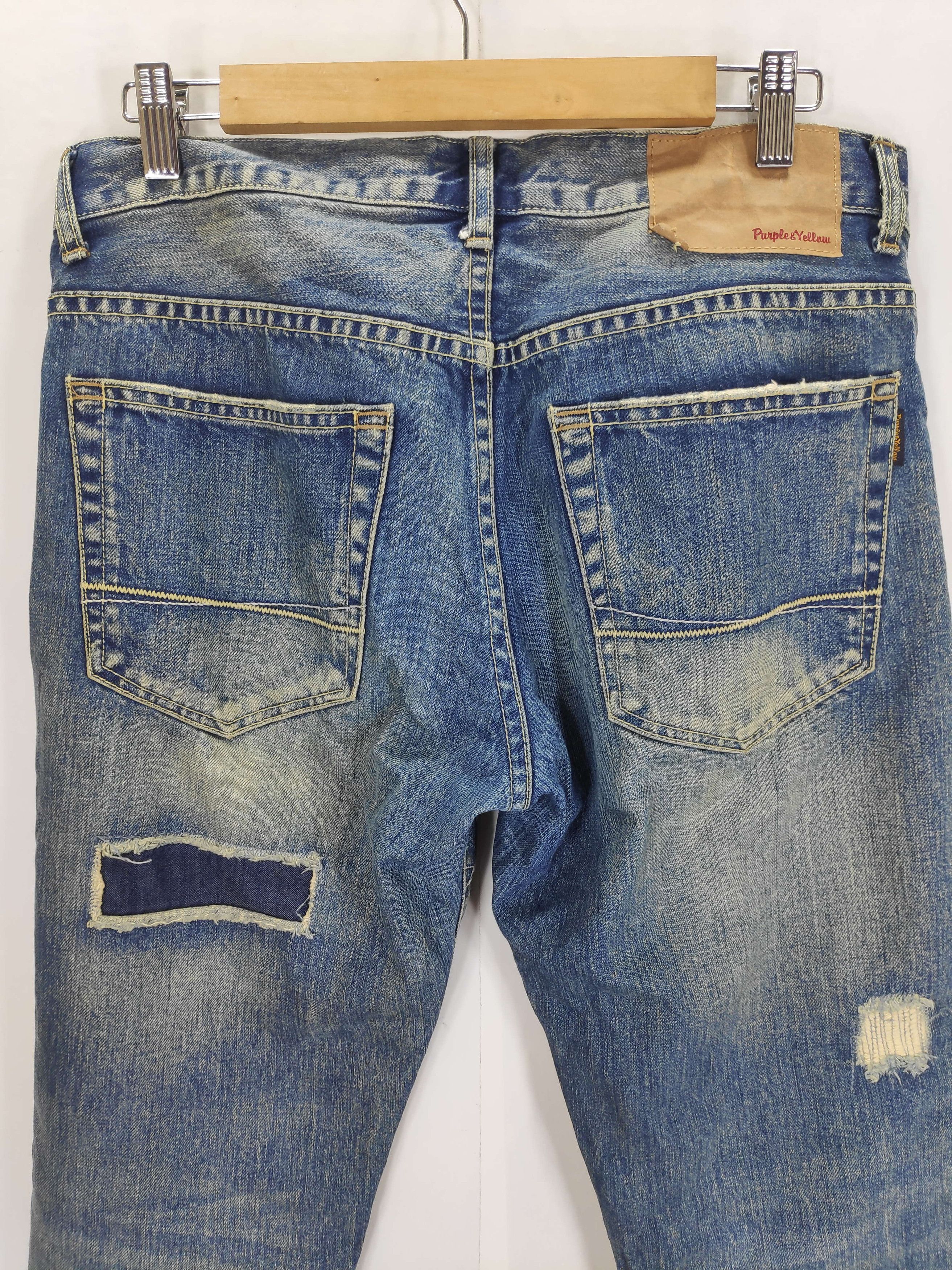 If Six Was Nine × Japanese Brand × Le Grande Bleu (L.G.B.) Japanese Purple & Yellow Patchwork Double Knee Denim Size US 32 / EU 48 - 11 Thumbnail