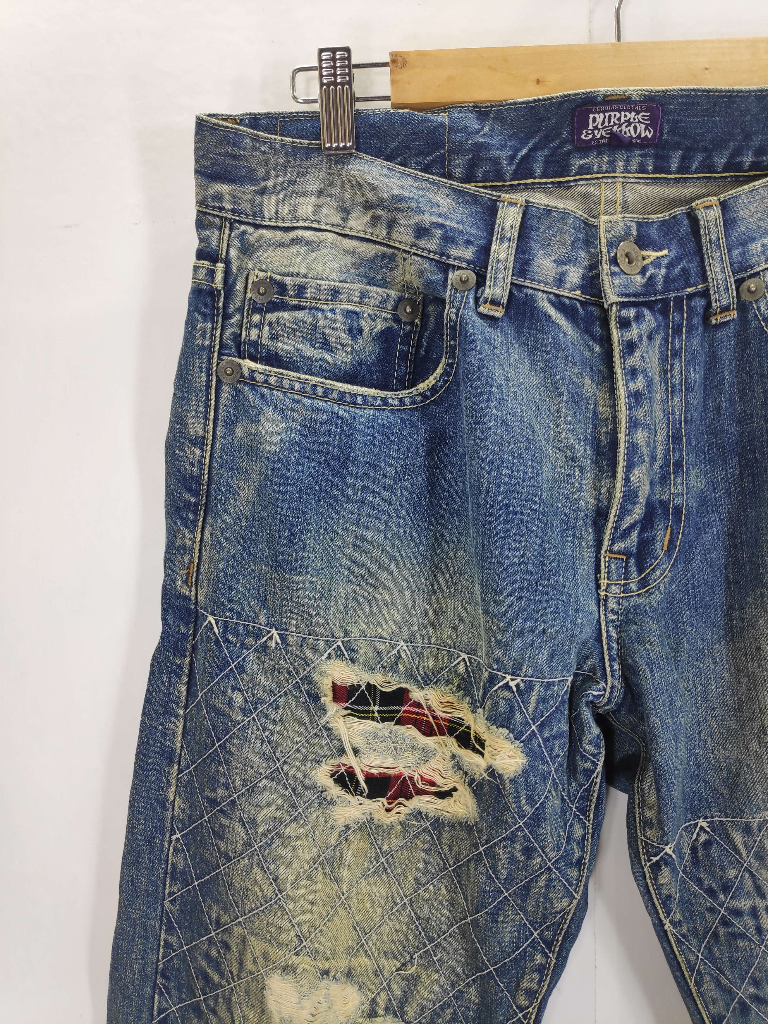 If Six Was Nine × Japanese Brand × Le Grande Bleu (L.G.B.) Japanese Purple & Yellow Patchwork Double Knee Denim Size US 32 / EU 48 - 8 Thumbnail