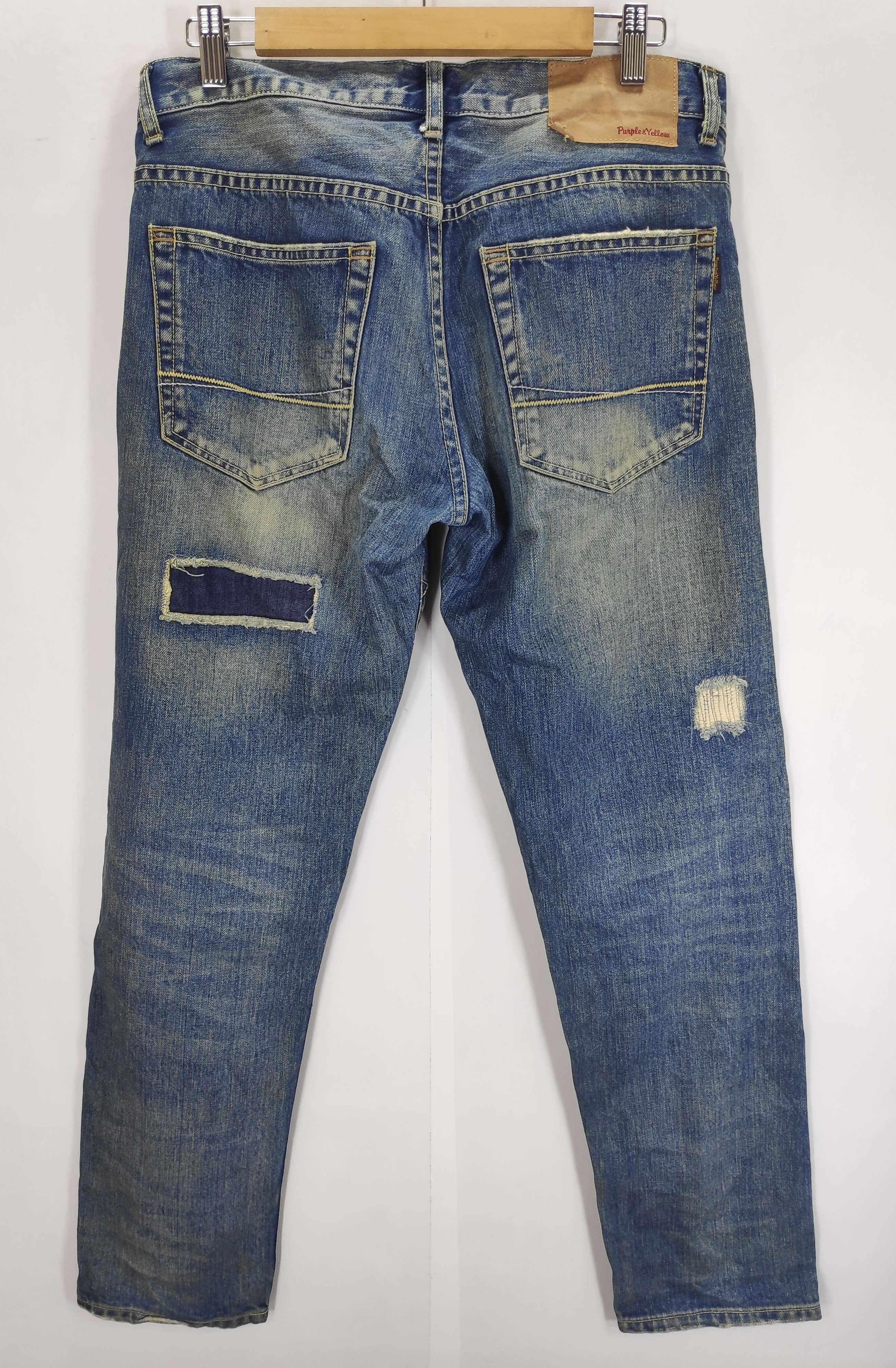 If Six Was Nine × Japanese Brand × Le Grande Bleu (L.G.B.) Japanese Purple & Yellow Patchwork Double Knee Denim Size US 32 / EU 48 - 10 Thumbnail