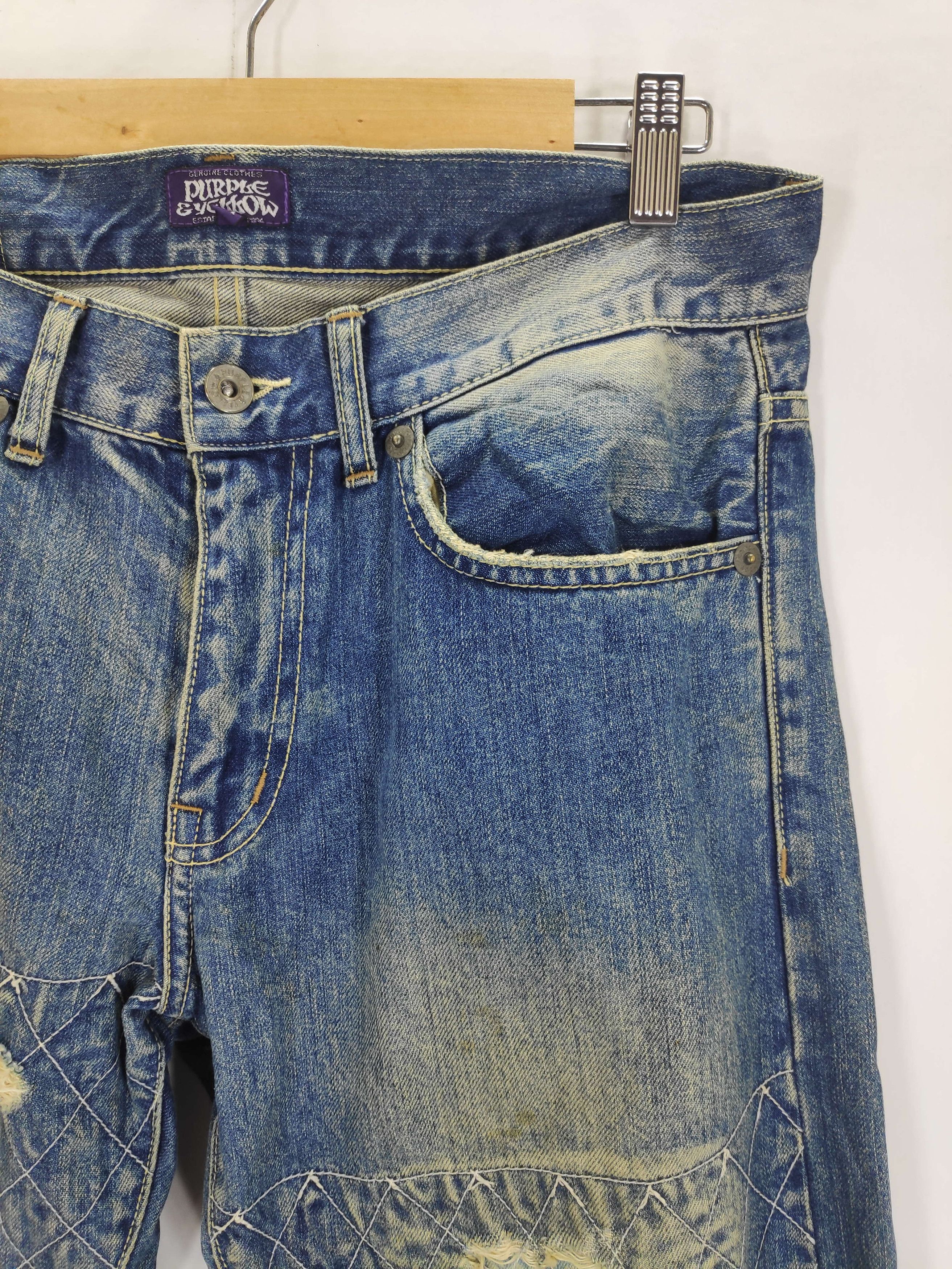 If Six Was Nine × Japanese Brand × Le Grande Bleu (L.G.B.) Japanese Purple & Yellow Patchwork Double Knee Denim Size US 32 / EU 48 - 3 Thumbnail