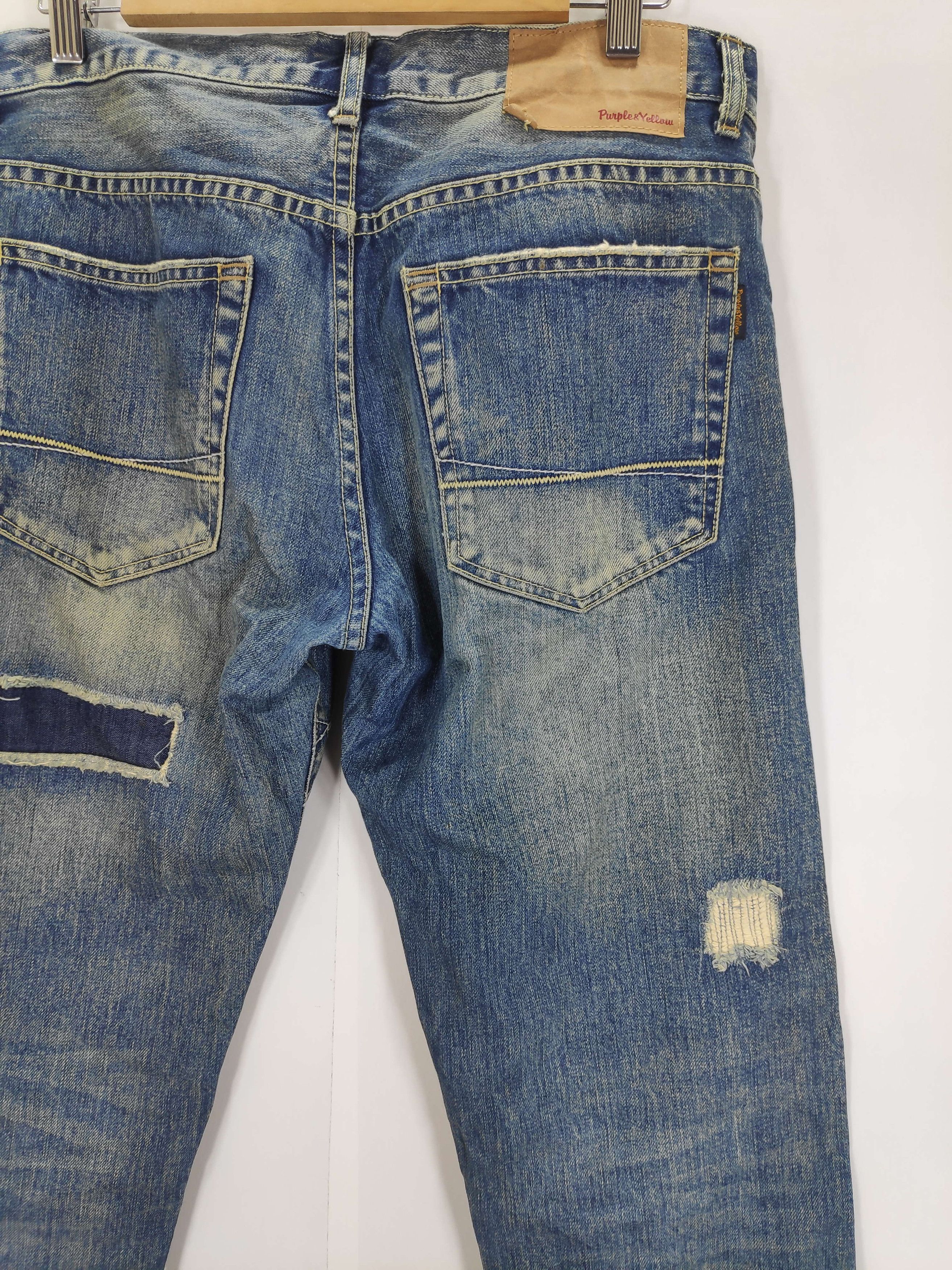 If Six Was Nine × Japanese Brand × Le Grande Bleu (L.G.B.) Japanese Purple & Yellow Patchwork Double Knee Denim Size US 32 / EU 48 - 12 Thumbnail