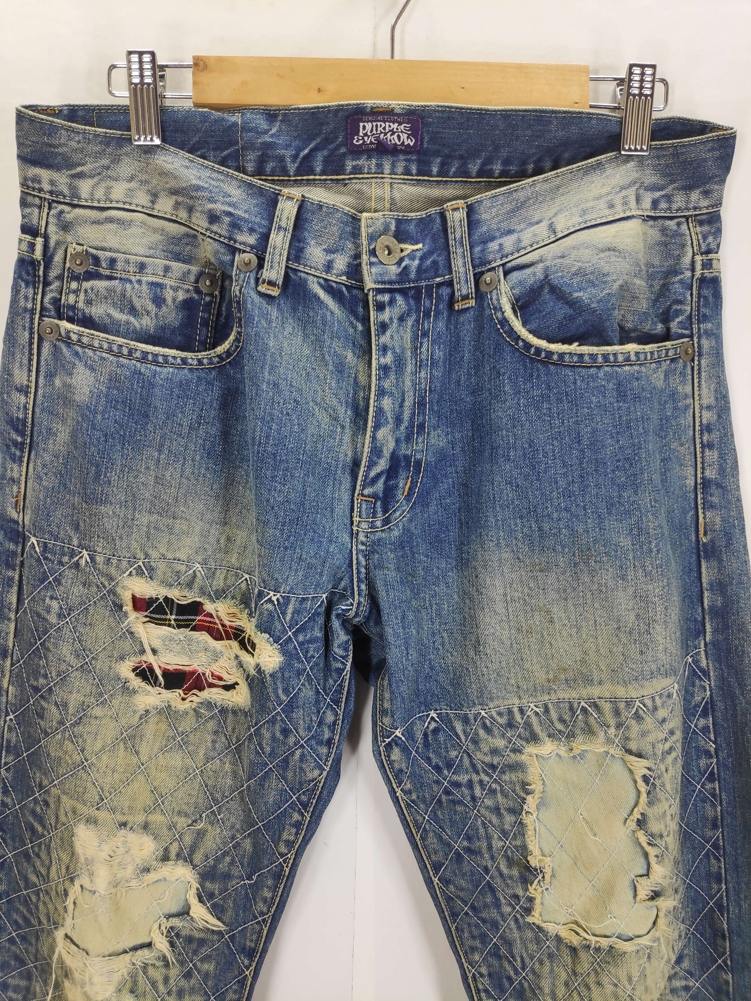 If Six Was Nine × Japanese Brand × Le Grande Bleu (L.G.B.) Japanese Purple & Yellow Patchwork Double Knee Denim Size US 32 / EU 48 - 2 Thumbnail