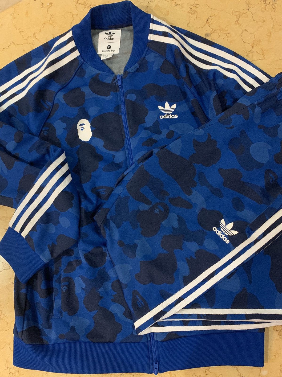 Bape adidas tracksuit blue on sale