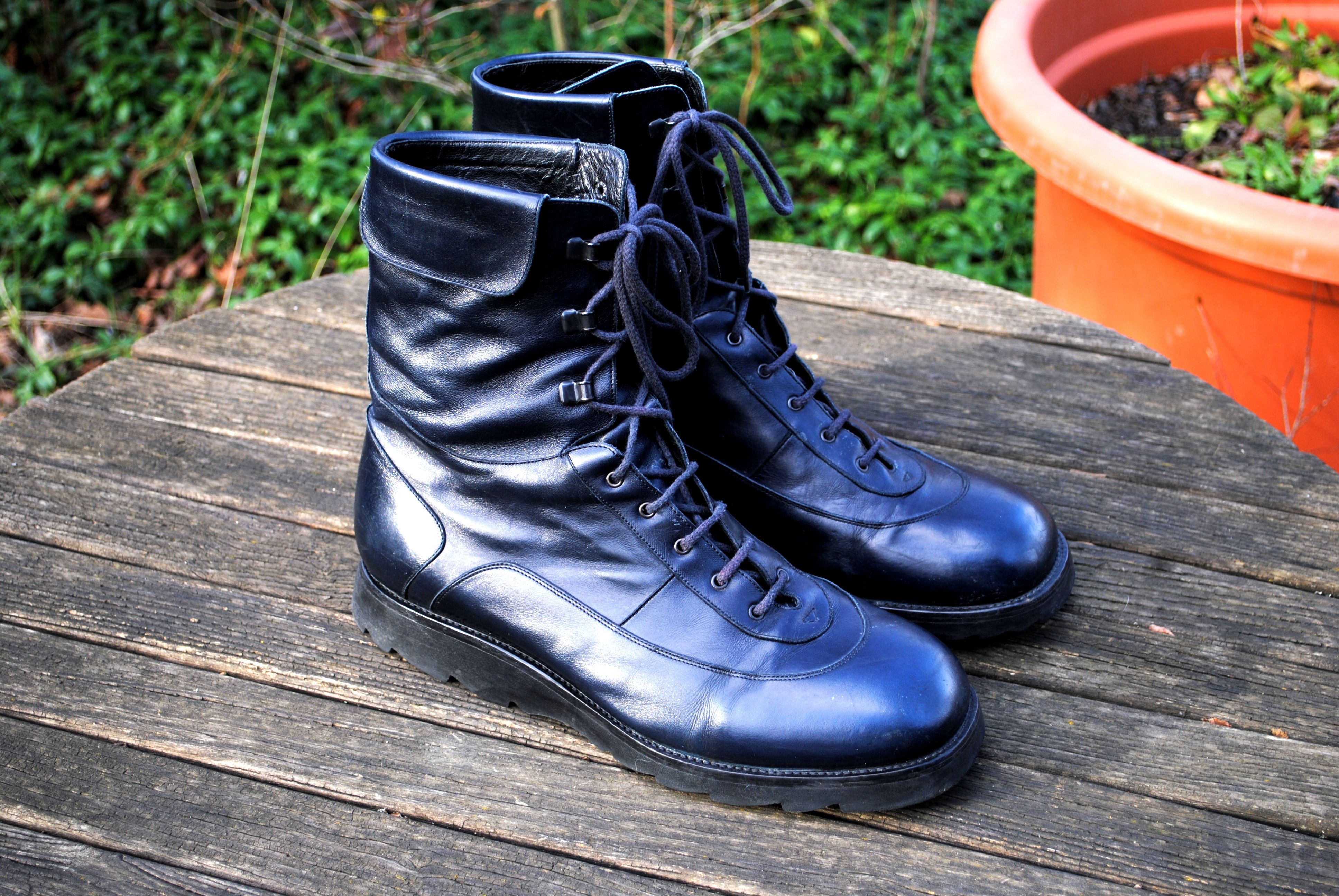 Jil Sander Raf Simons Navy Blue Combat Leather Boots Grailed