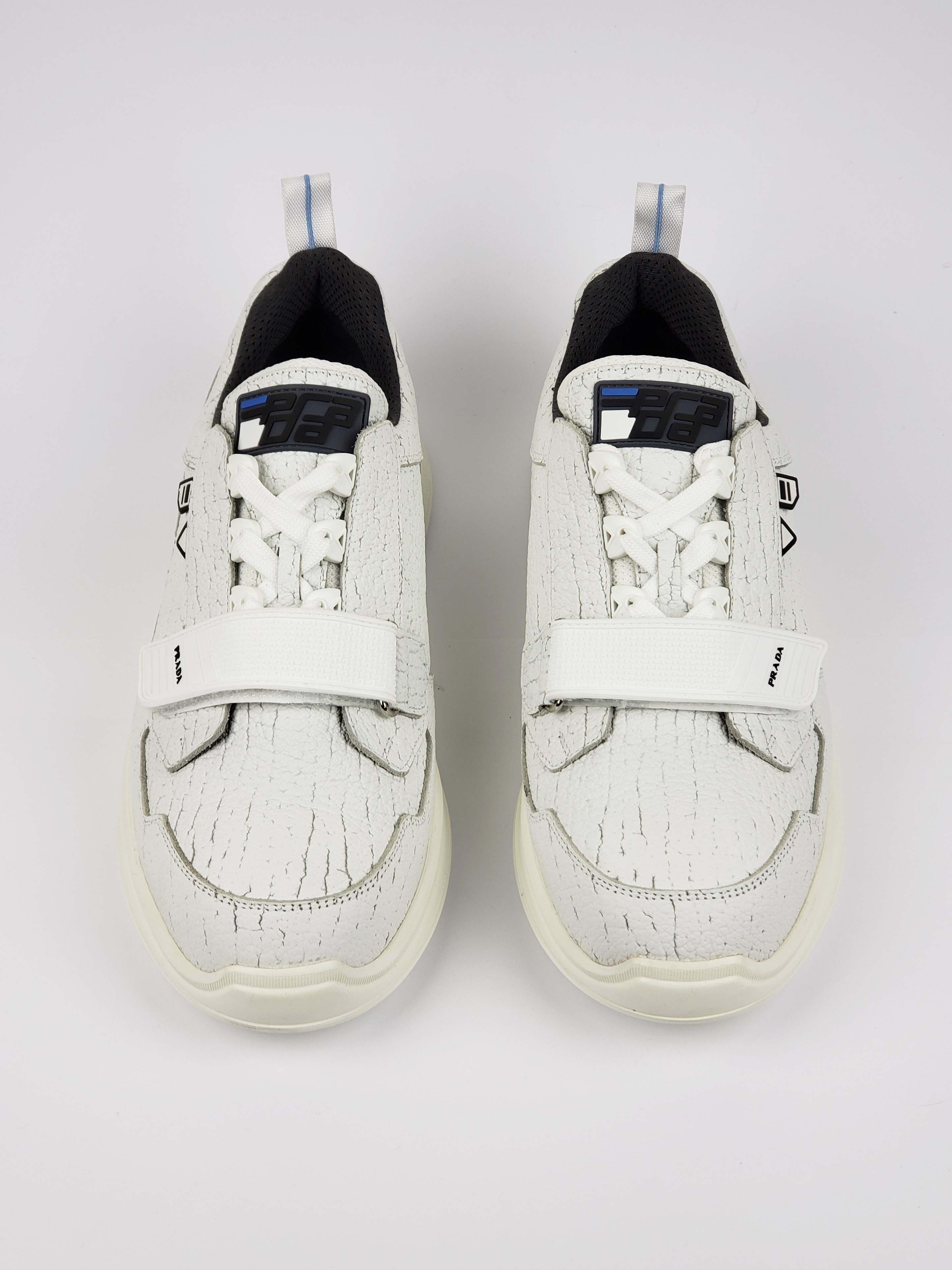 Prada F/W 2018 RUNWAY White Cracked Leather Sneakers Shoes Size US 12.5 / EU 45-46 - 3 Thumbnail