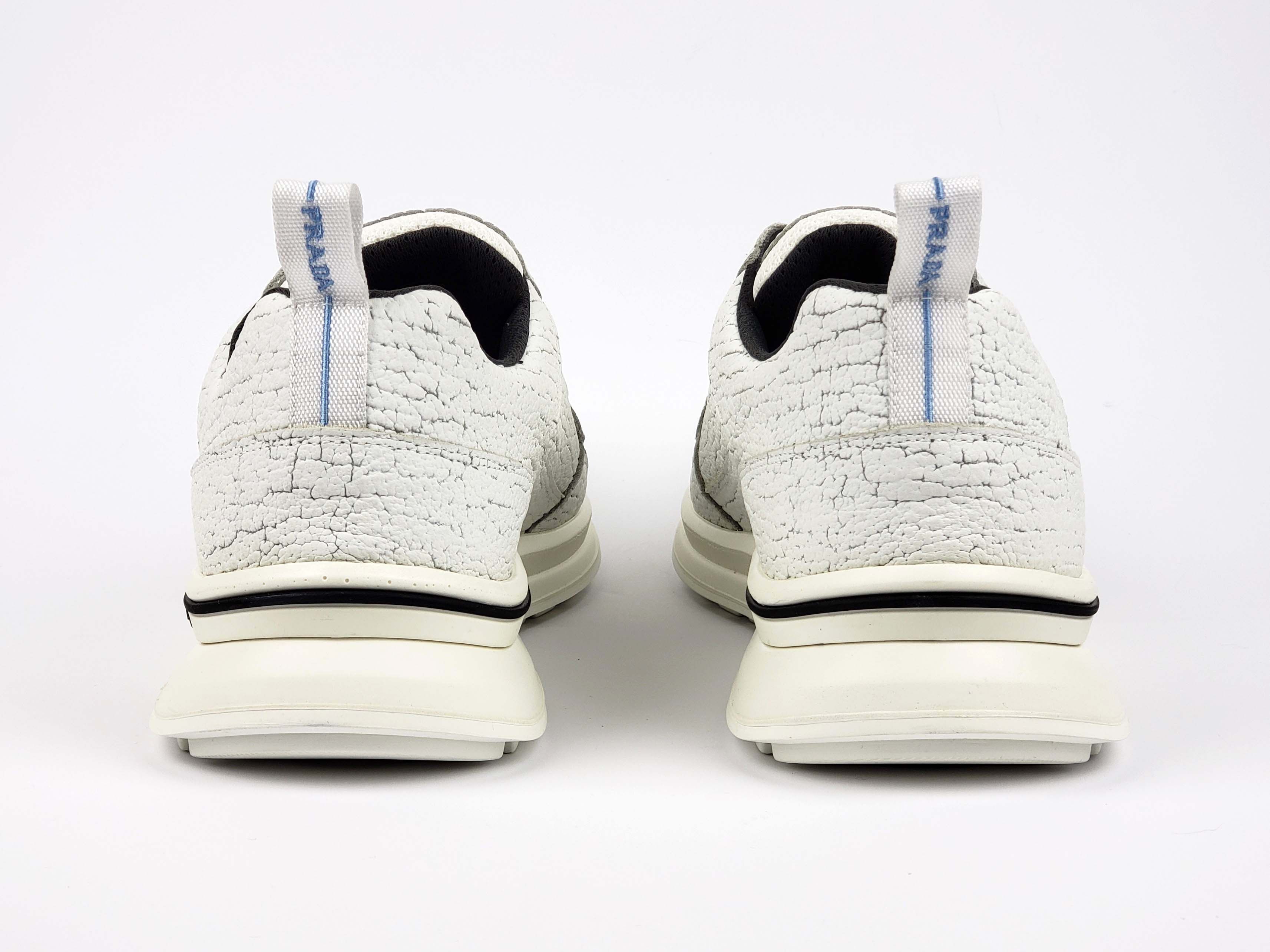 Prada F/W 2018 RUNWAY White Cracked Leather Sneakers Shoes Size US 12.5 / EU 45-46 - 5 Thumbnail