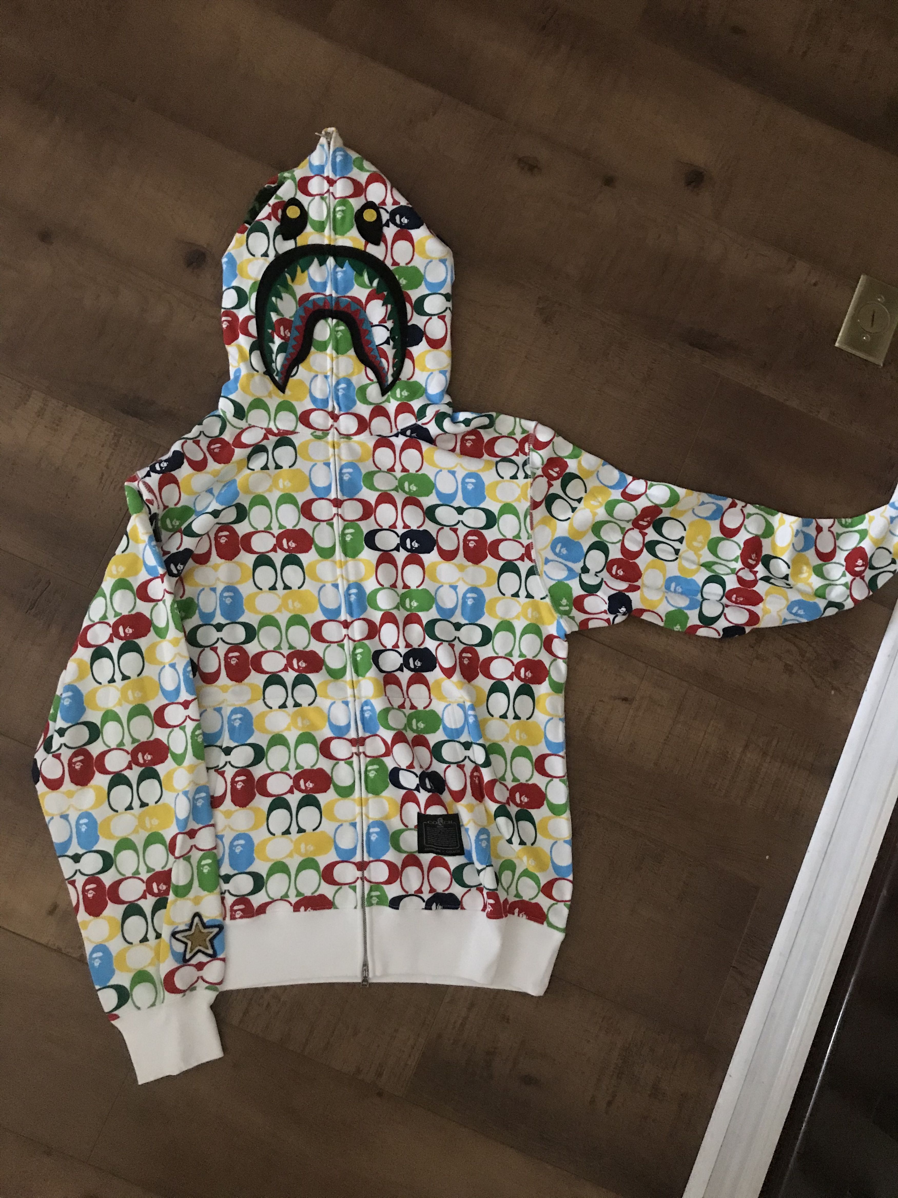Bape × Coach Bape x Coach Shark Full Zip White Multi Color Hoodie | Grailed Bape × Coach Bape x Coach Shark Full Zip White Multi Color Hoodie | Grailed