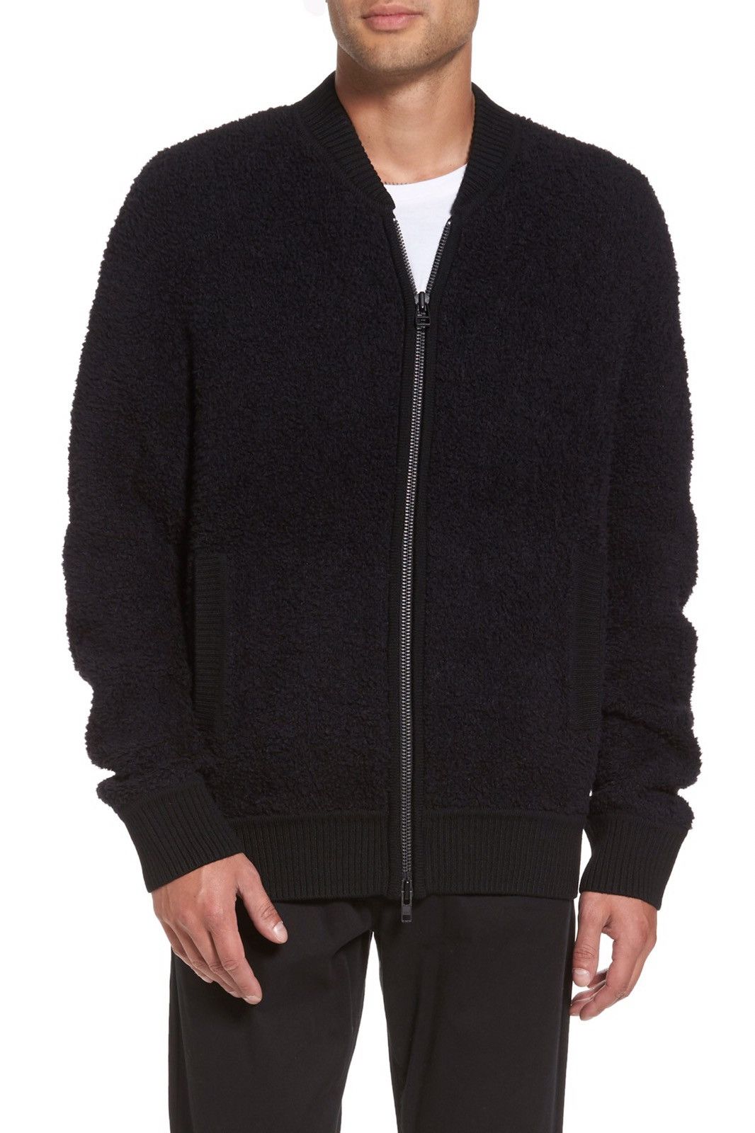 image of Vince Teddy Wool Blend Bomber Jacket in Black, Men's (Size Medium)